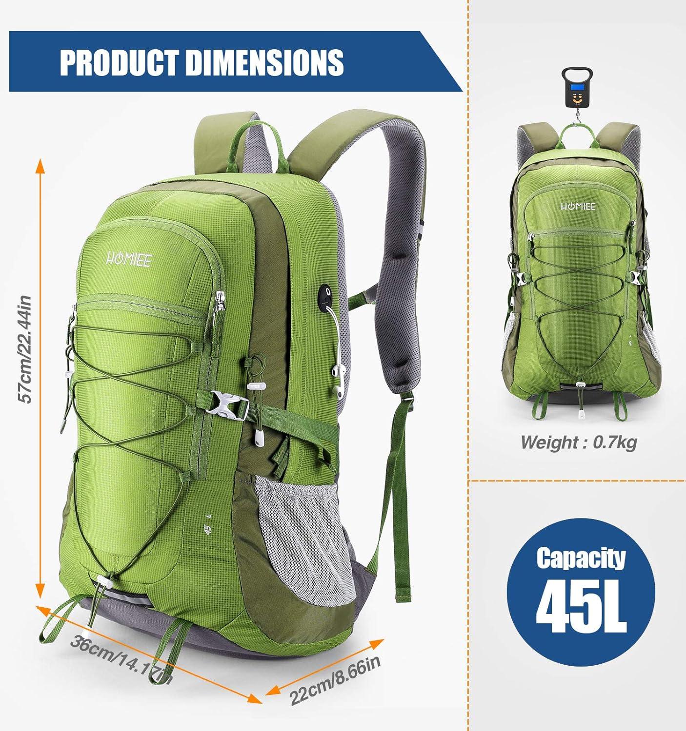 HOMIEE 45L Lightweight Hiking Backpack Outdoor Camping Daypack