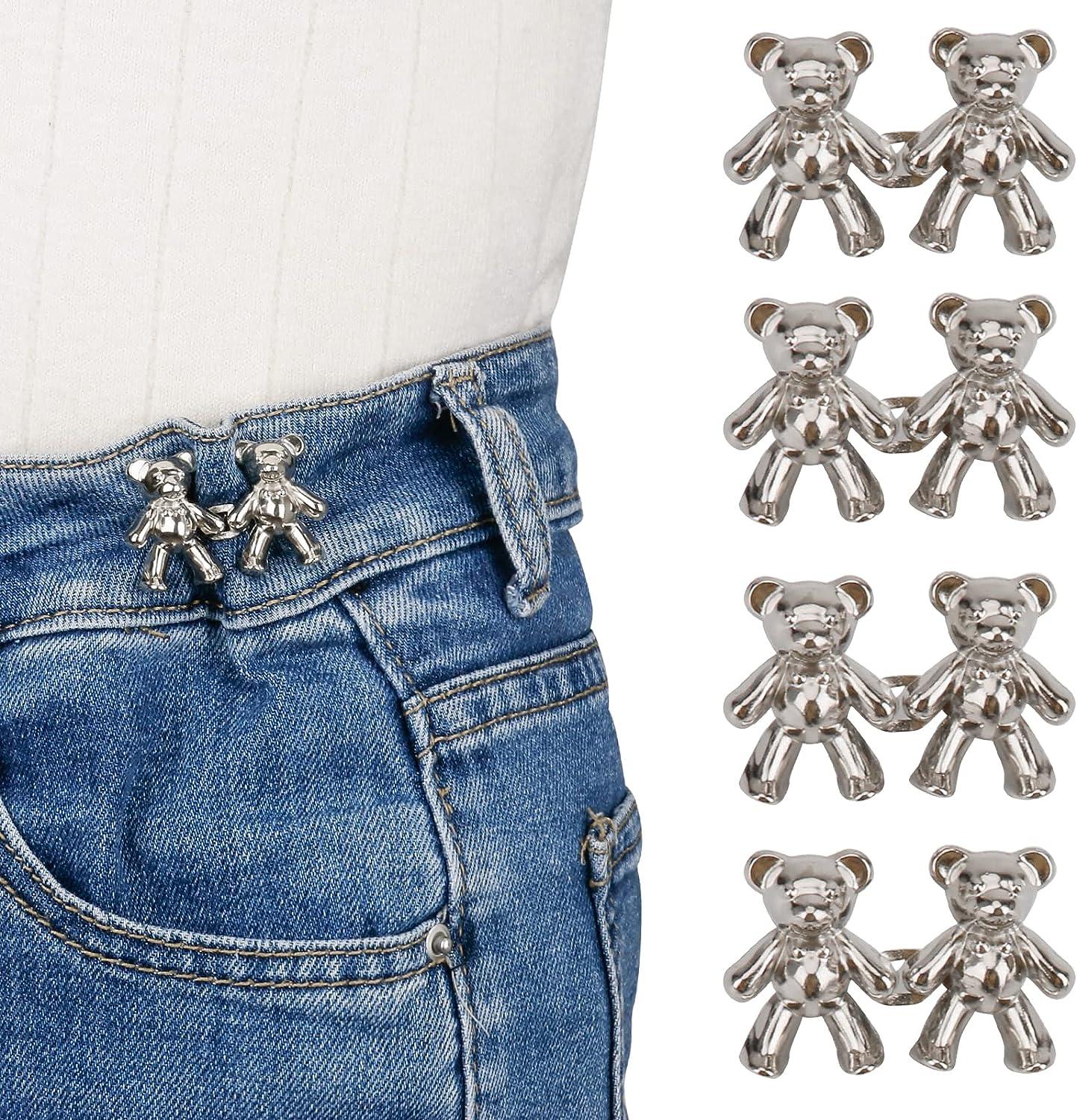 TOOVREN Cute Bear Button Pins for Jeans, No Sew and No Tools Instant Pant  Waist Tightener, Adjustable Jean Buttons Pins for Loose Jeans 4 Sets Jeans  Button Replacement Pant Clips for Waist