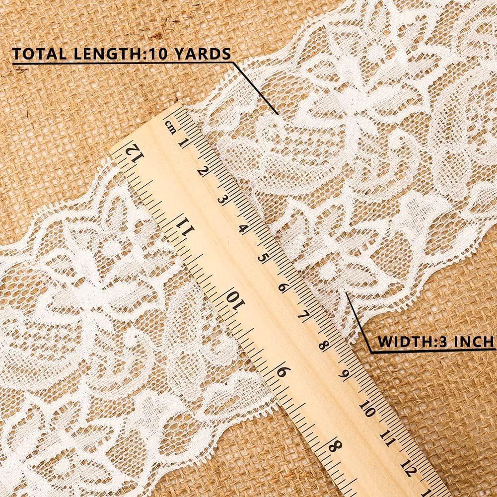VGOODALL 3 Inch White Lace Ribbon 10 Yards Wide Stretchy Lace Trim Elastic  Floral Lace for Bridal Wedding Decoration Gift Wrapping DIY Sewing Craft  Hair Bow Making Lace Ribbon-WHITE