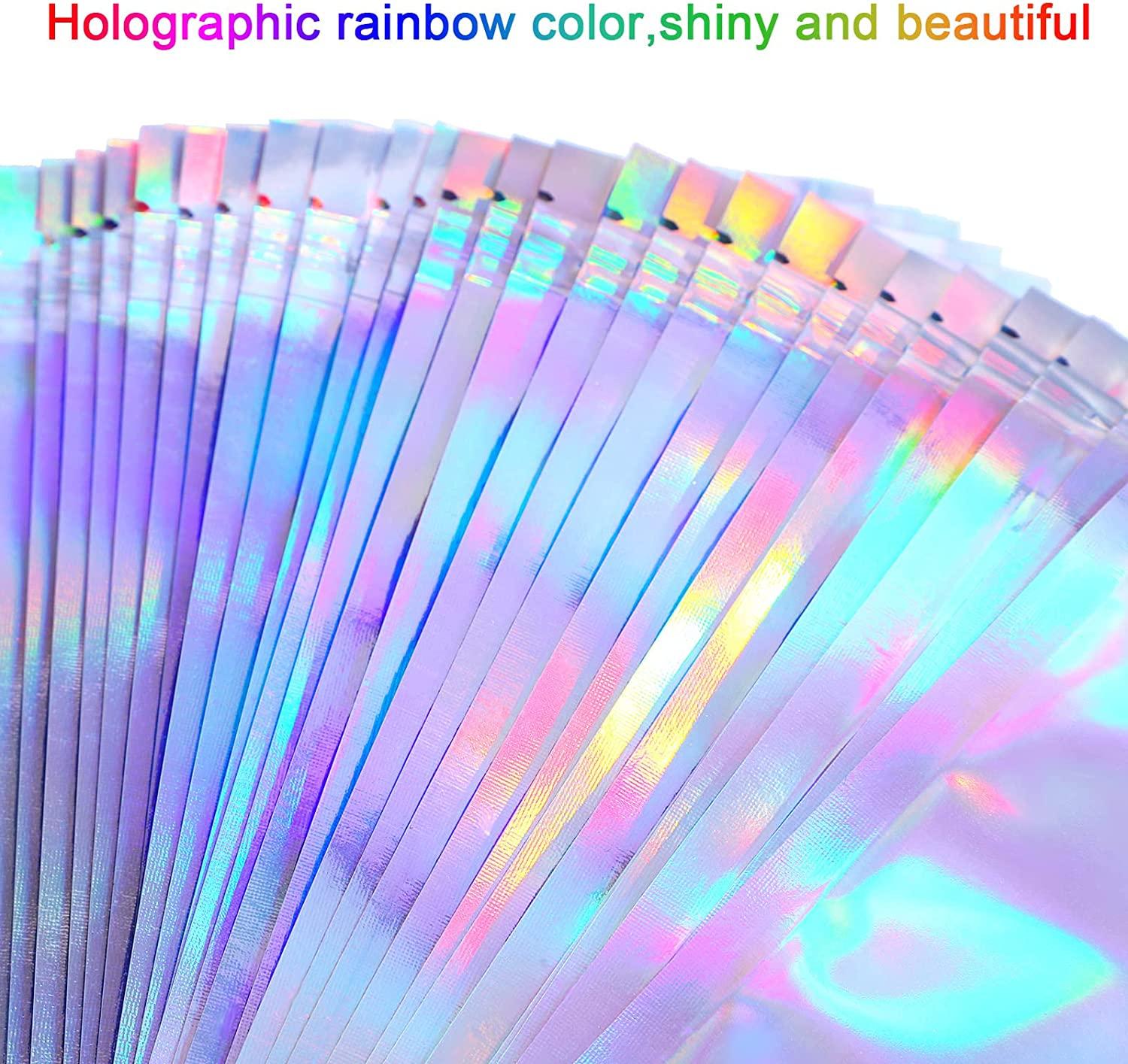 100 Pack Holographic Mylar Bags - Smell Proof Resealable Ziplock Storage With Rainbow Window