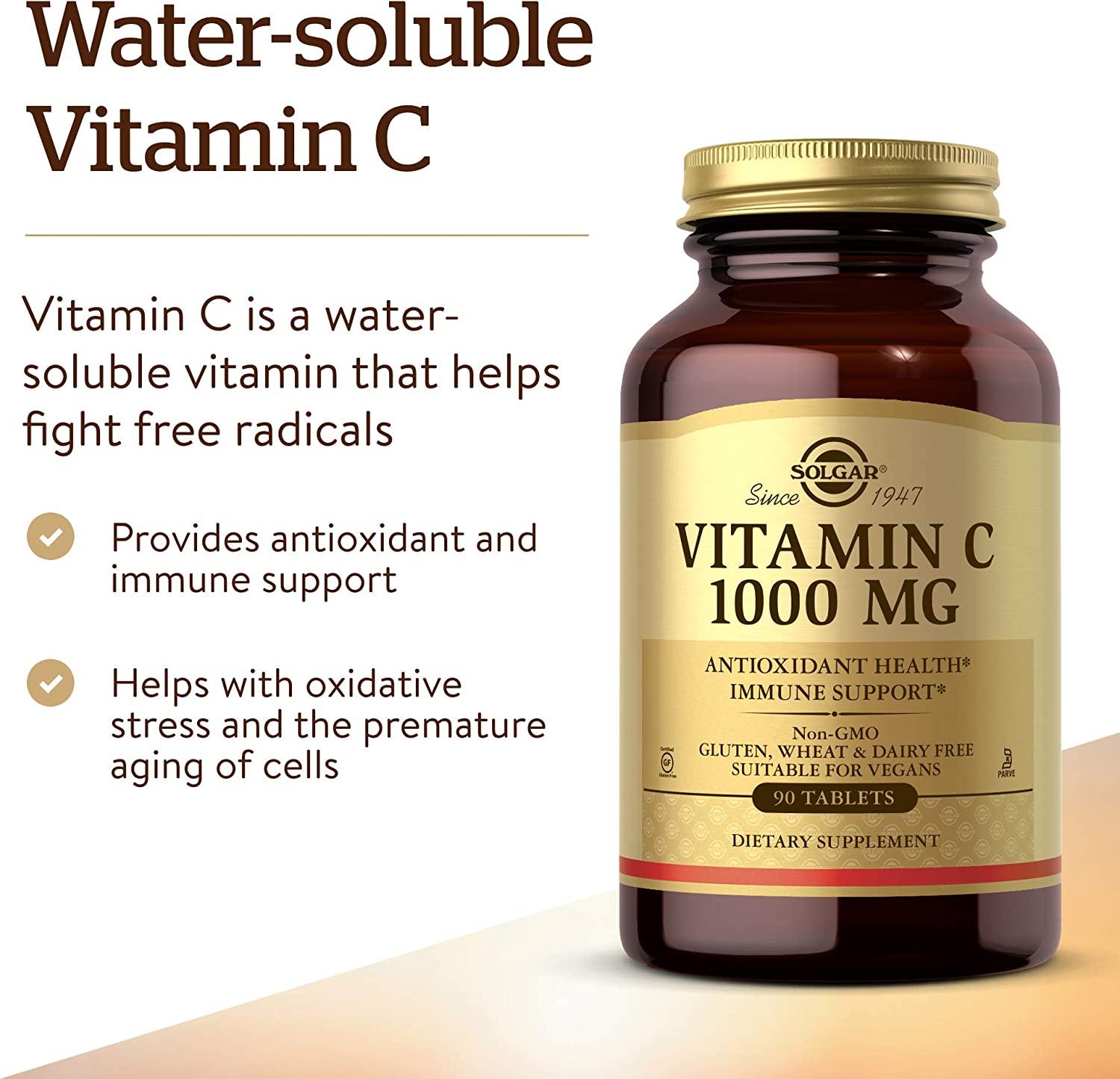 Solgar Vitamin C 1,000 mg - 90 Tablets | Immune Support & Antioxidant ...