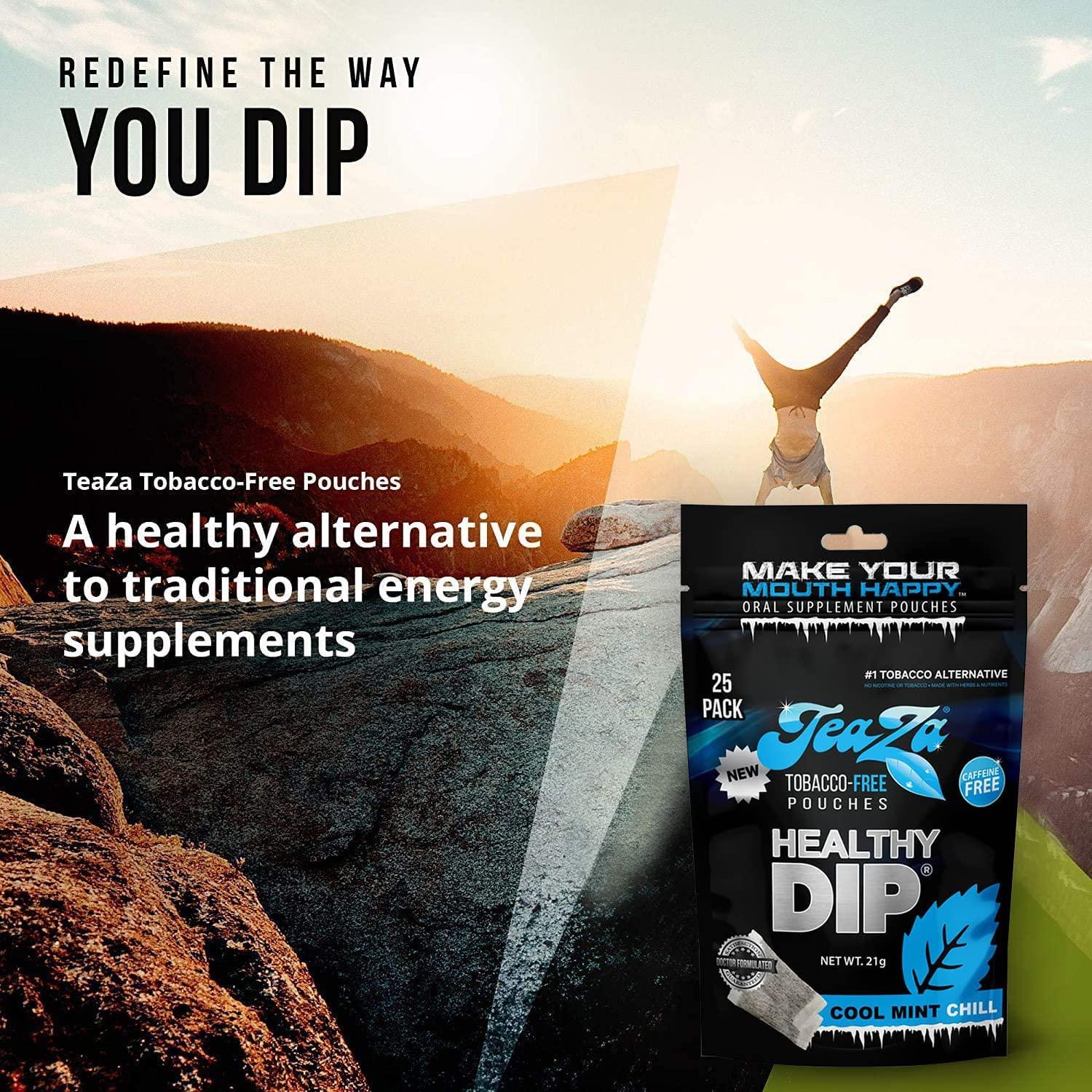 healthiest tobacco dip Teaza Herbal Energy Pouches - Tobacco/Nicotine-Free Smokeless Snuff - Cool  Mint Chill Flavor (2 Pack, 25 Count) - Healthy Alternative to Dip | Buy Now  with Express International Delivery