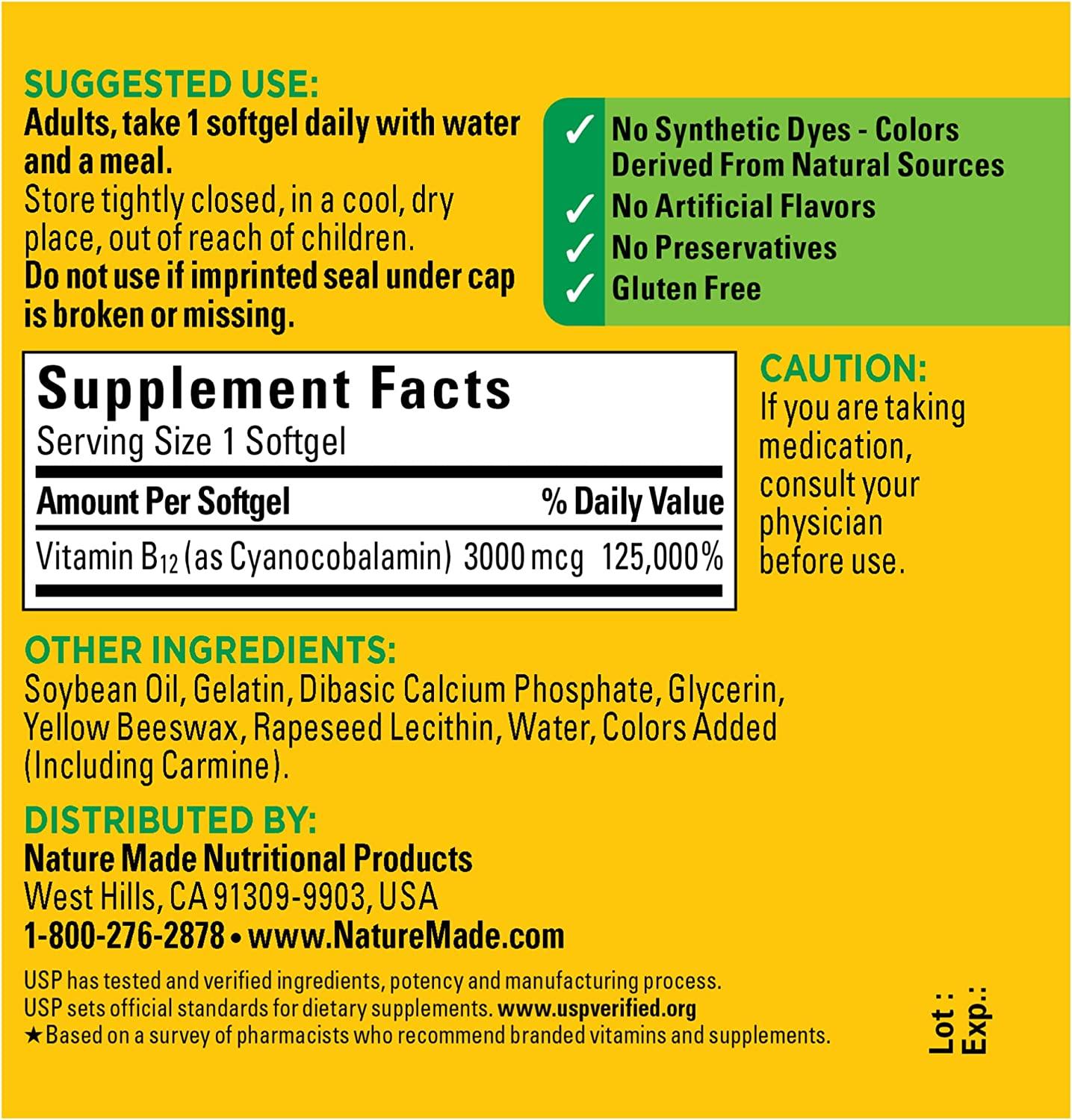 Nature Made Extra Strength Vitamin B12 3000 mcg Softgels Energy