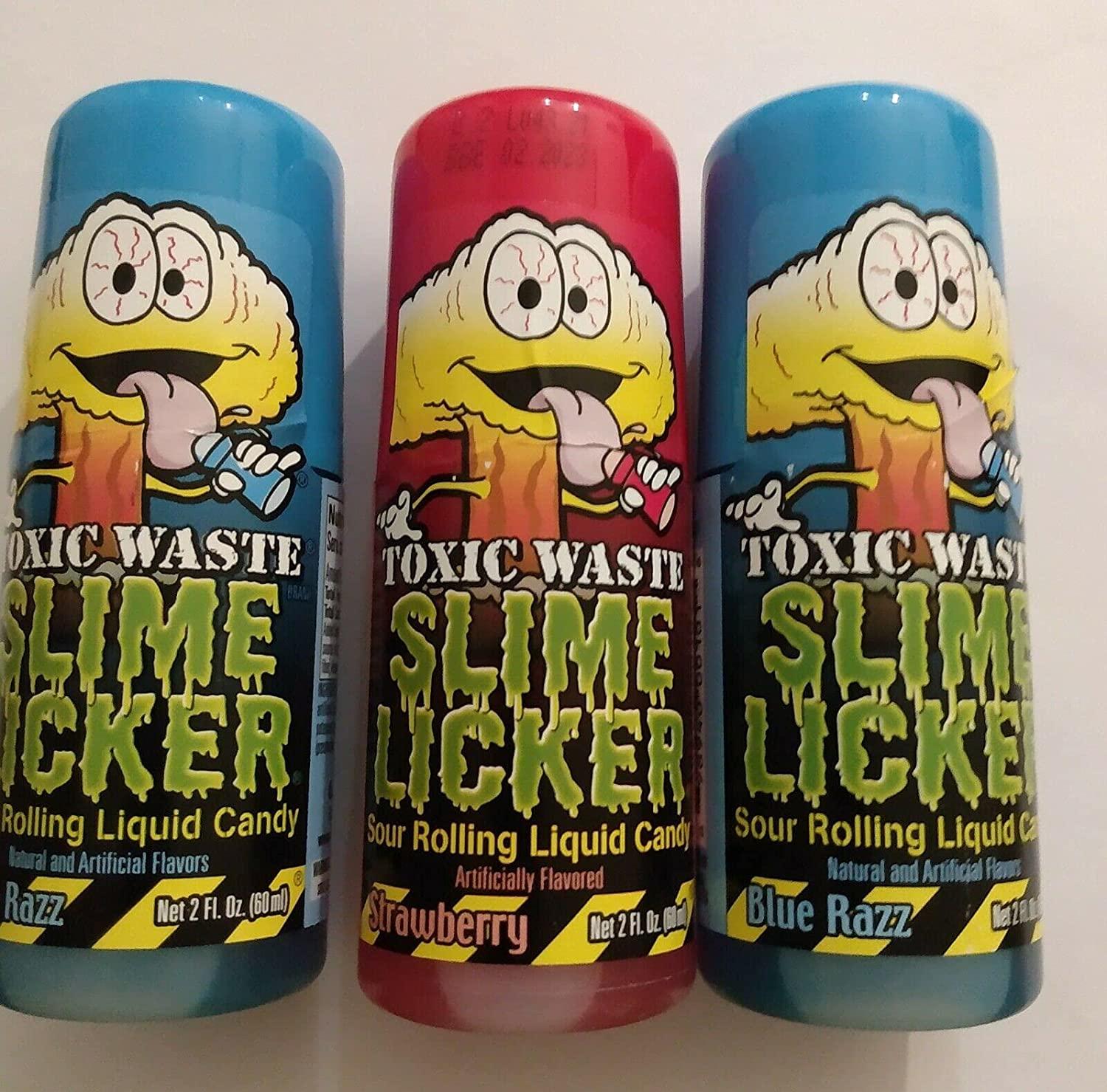 Slime Licker Bundle of Sour Rolling Liquid Candy Strawberry and Blue Razz  Two Each Flavor 2oz Each 2 Fl Oz (Pack of 4)