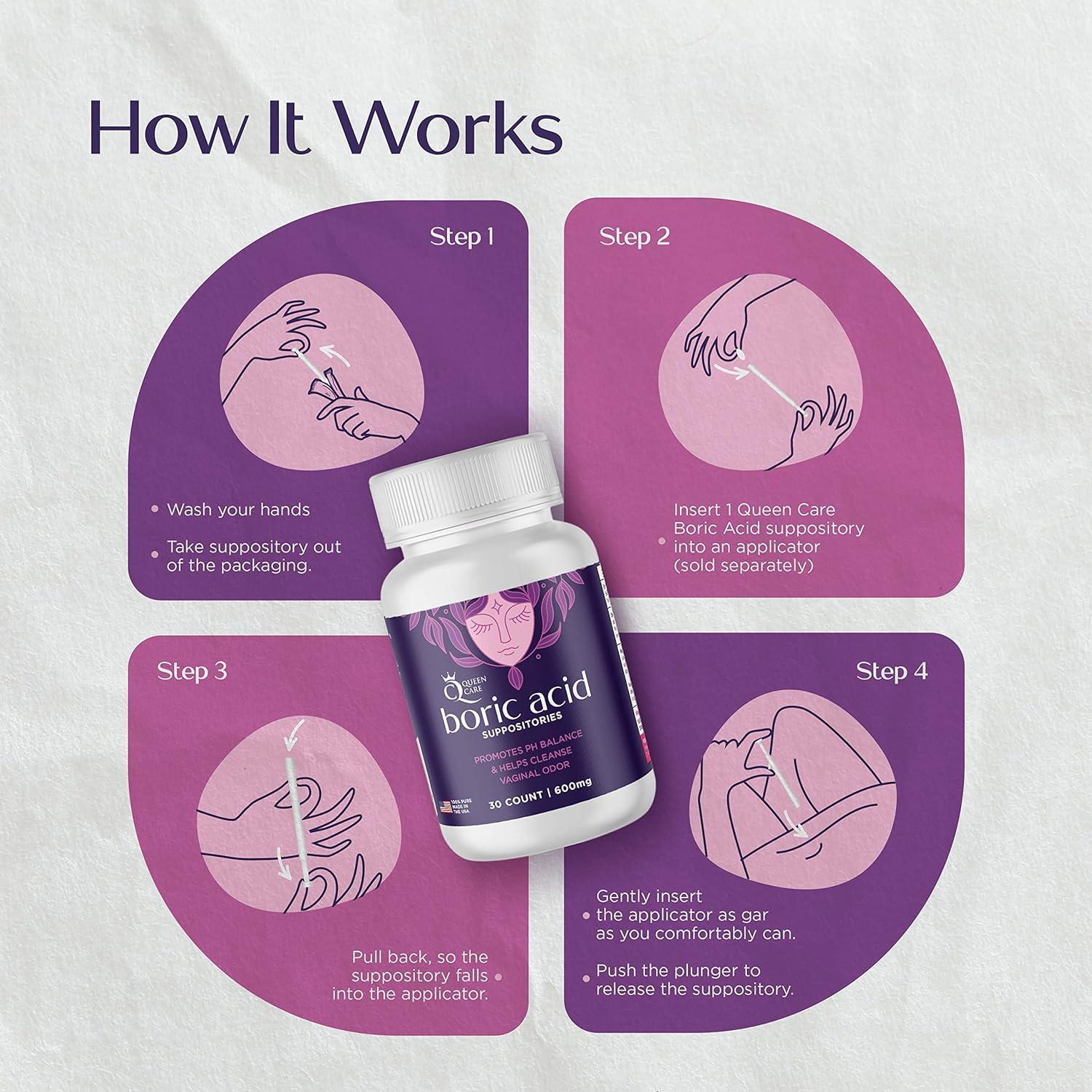 Queen Care Boric Acid Suppositories Natural pH Balance Support