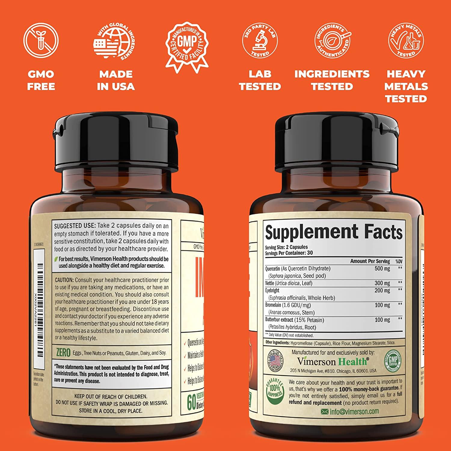 Quercetin with Bromelain Immune Support Supplement Allergy Relief