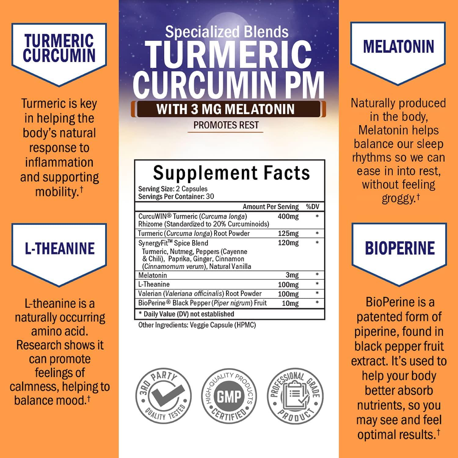 BioSchwartz Turmeric Curcumin PM with Melatonin 60 Capsules for Sleep