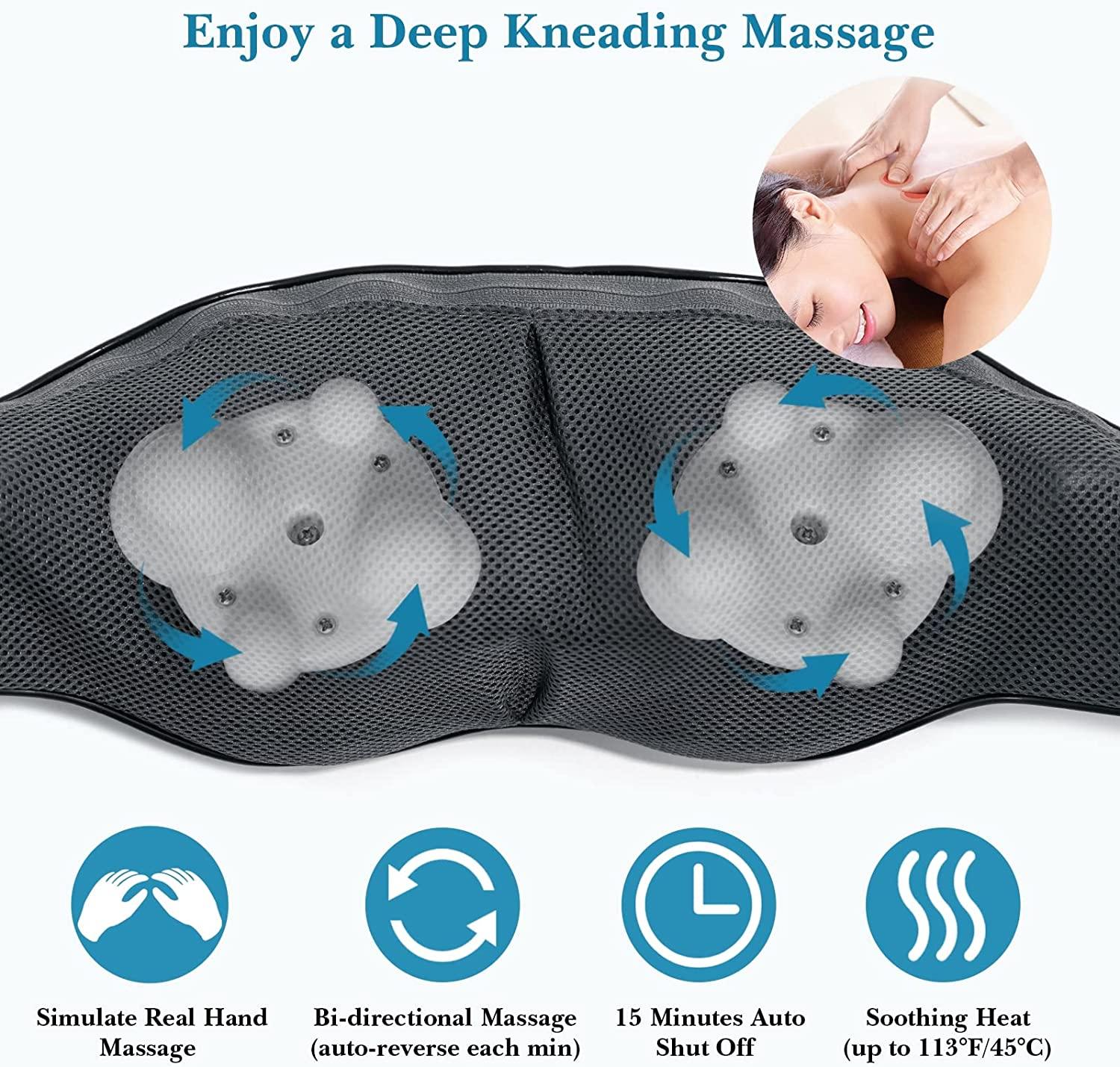 Shiatsu Neck Massager, Heat Deep Tissue Kneading Massage Pillow
