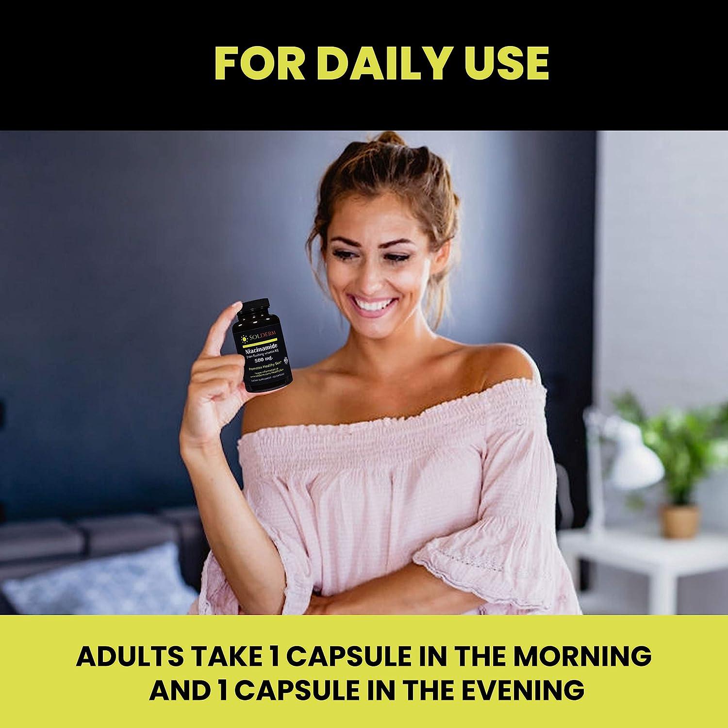 SOLDERM Niacinamide 500mg NonFlushing Capsules Promotes Healthy Skin Vitamin B3 Supplement