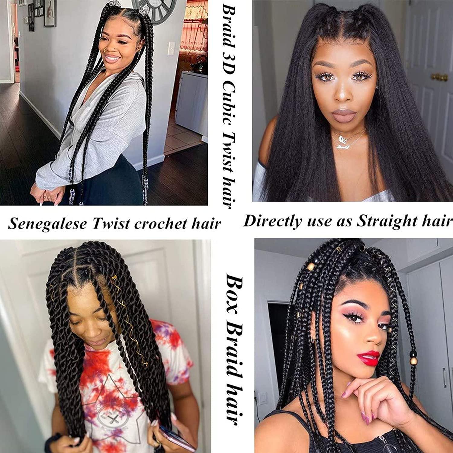 36 Inch Pre-Stretched Braiding Hair - 6 Packs Long Hair For Braids  Professional Yaki Texture Ombre Braiding Hair Extensions Hot Water Setting  Soft Synthetic Crochet Hair (36 inch, 1B/27#/30#/613) 36 Inch (Pack of 6)  1B/27#…