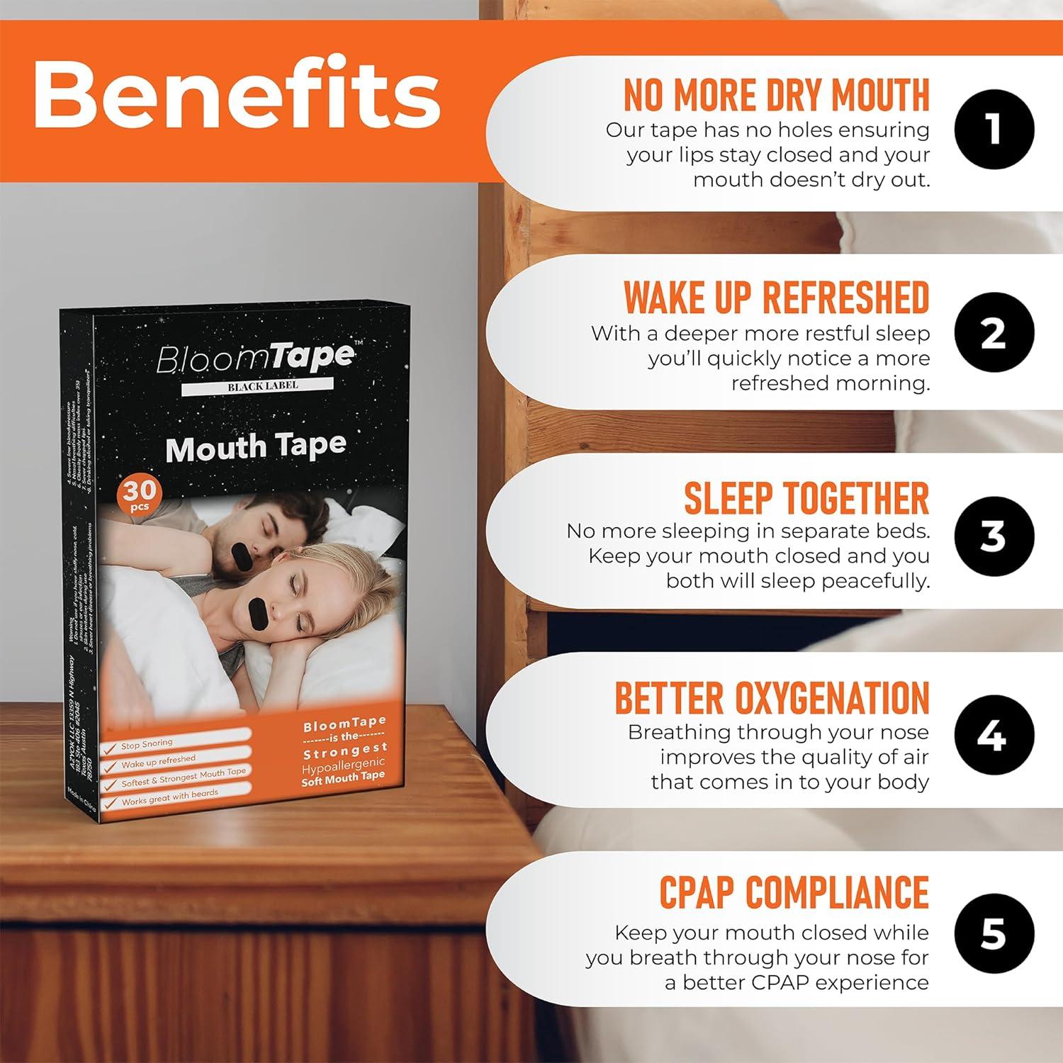 BloomTape Advanced Mouth Tape (30 Count) for Restful Sleep Ideal for