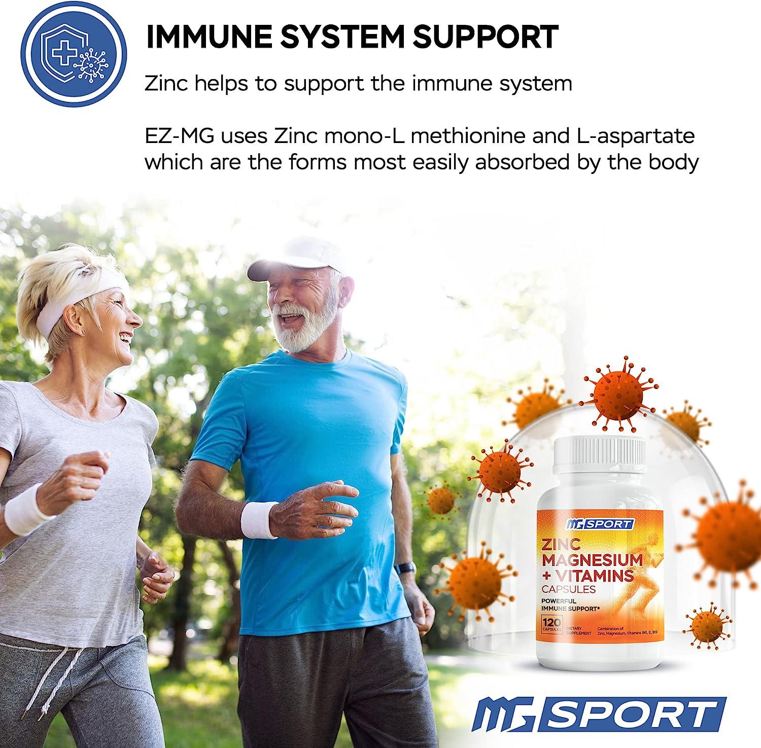 Magnesium Zinc & Vitamins B6 B9 Folic Acid High Absorption for Immune Support Muscle Recovery