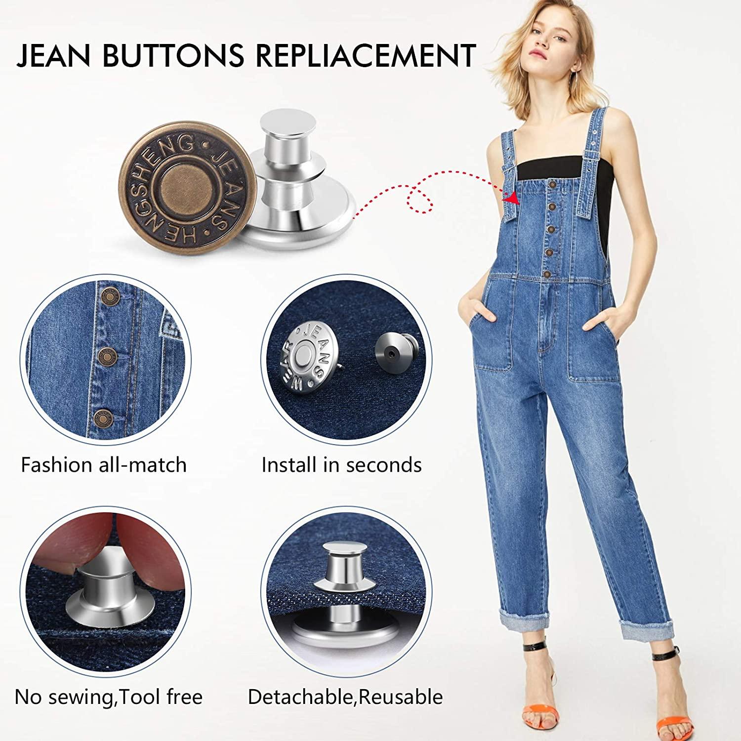 Detachable Adjustable Jean Snap Fastener Metal pin Pants Buttons for  Clothing Perfect Fit Waist Buckles Sewing-free DIY 17mm