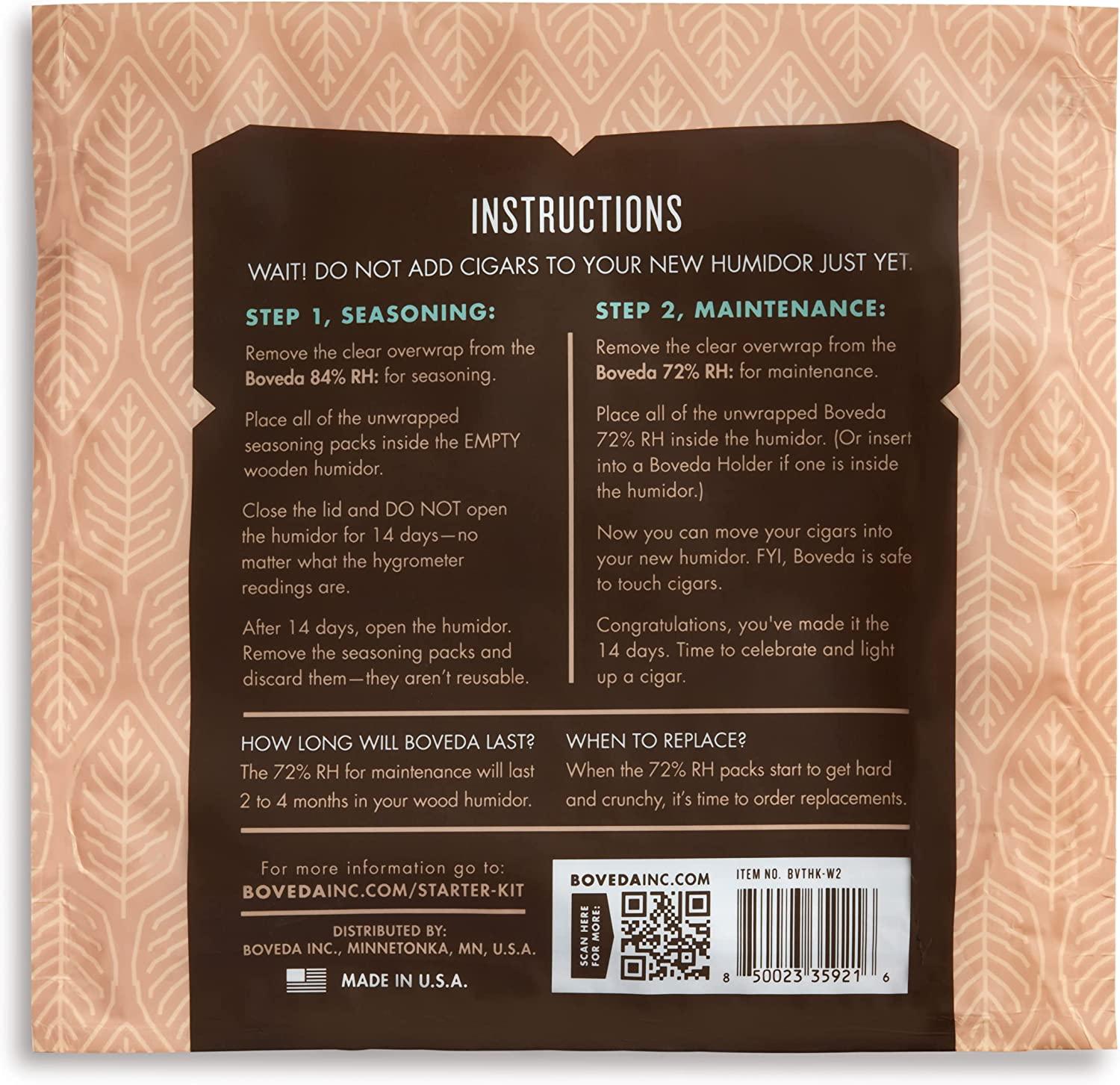 Boveda Humidor Starter Kit Bundle Season a Wood Humidor Plus Maintain