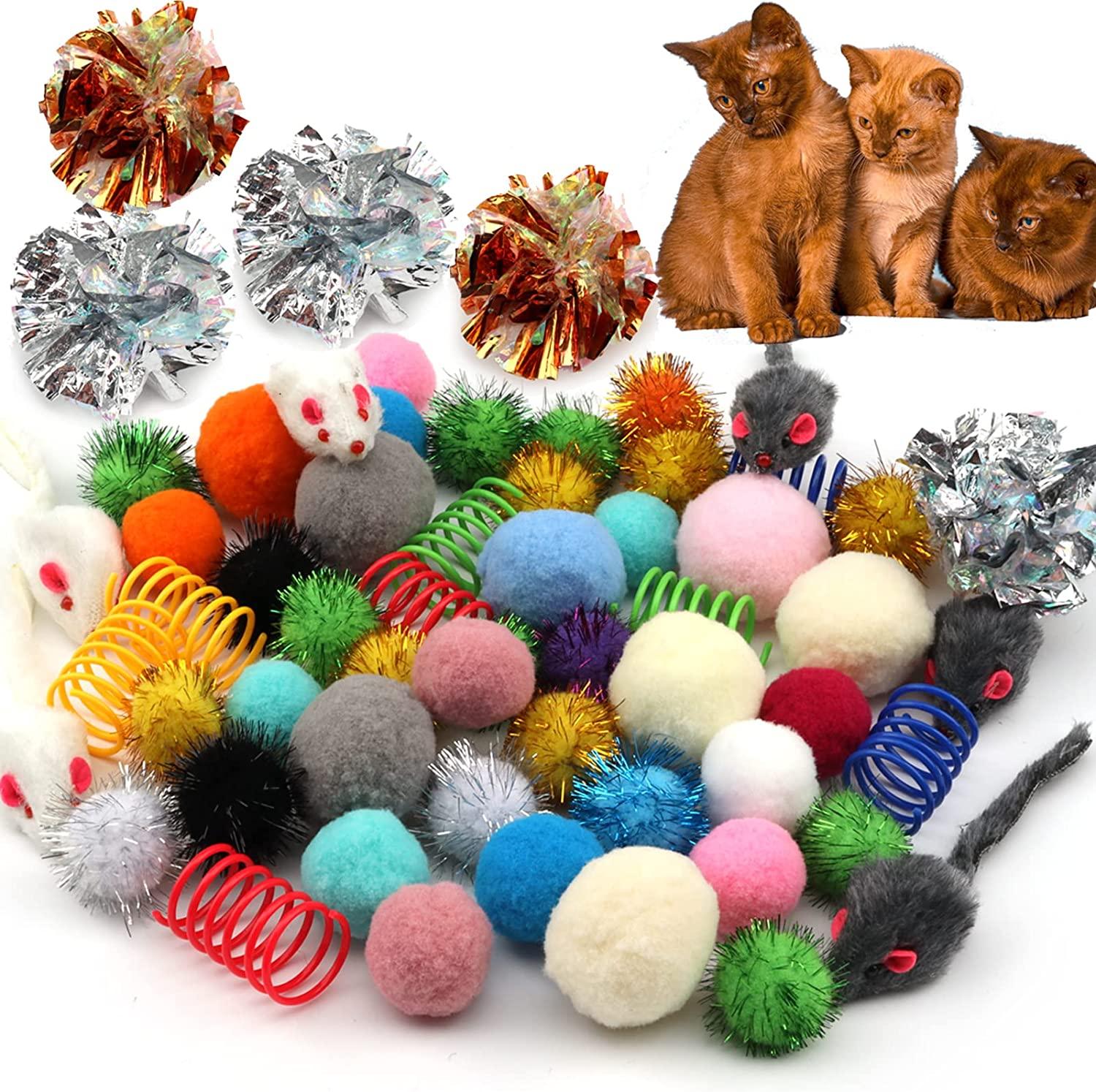PietyPet 60 Packs Cat Toys Balls Set Spiral Springs Assorted