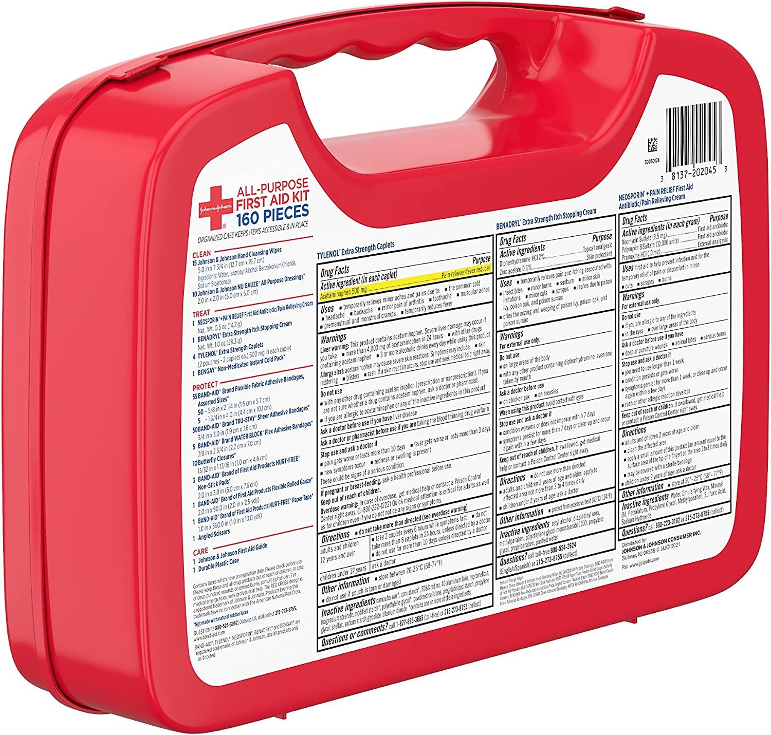 Johnson & Johnson AllPurpose Portable Compact Emergency First Aid Kit