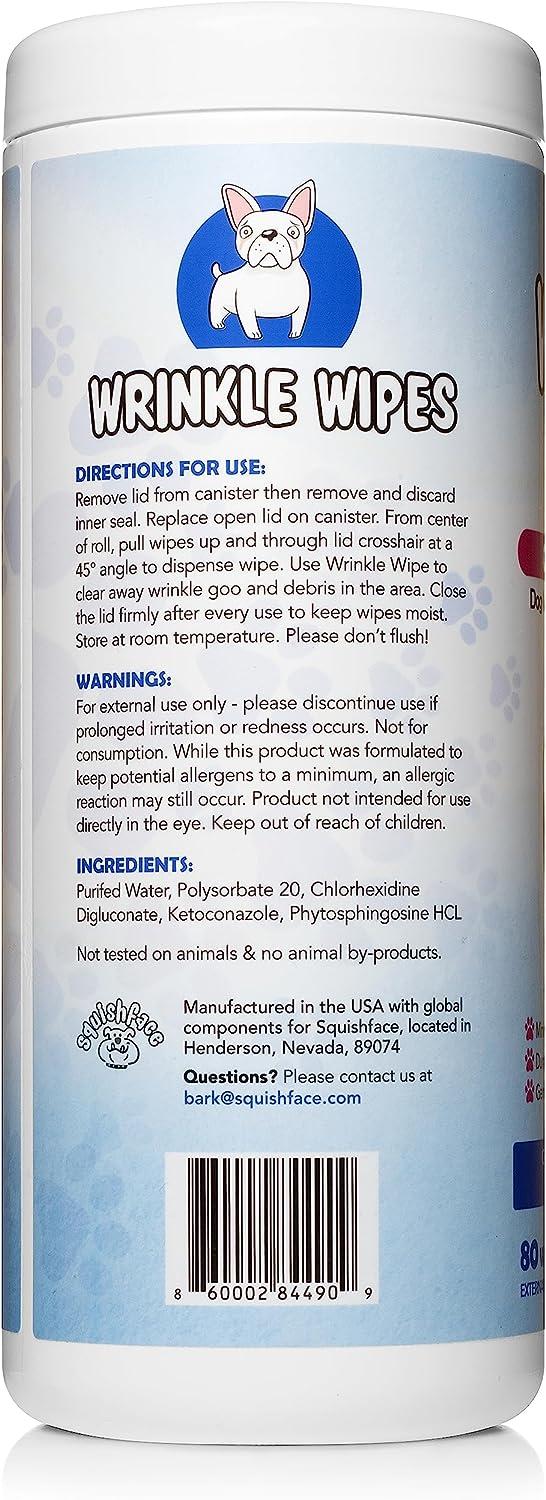 Squishface Wrinkle Wipes 6x8 Large Chlorhexidine Dog Wipes AntiItch