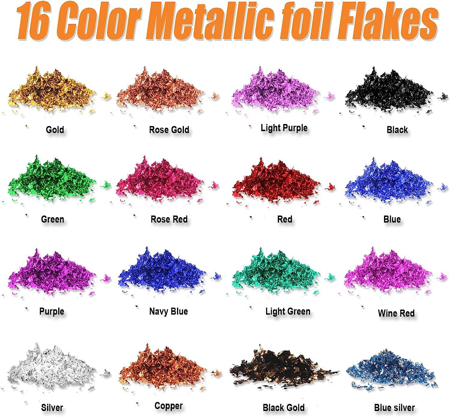 Gold Foil Flakes for Resin, 16 Multicolor Gilding Flakes Gold Leaf