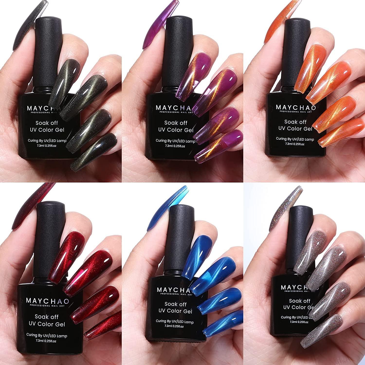 MAYCHAO 3D Cat Eye Gel Nail Polish Set with Stick 6 Colors Nail Polish Gel Set Suitable