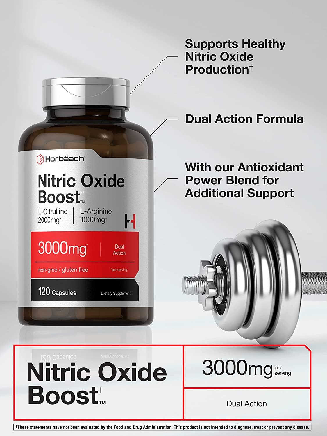 Nitric Oxide Booster 3000mg 120 Capsules L Arginine & L Citrulline