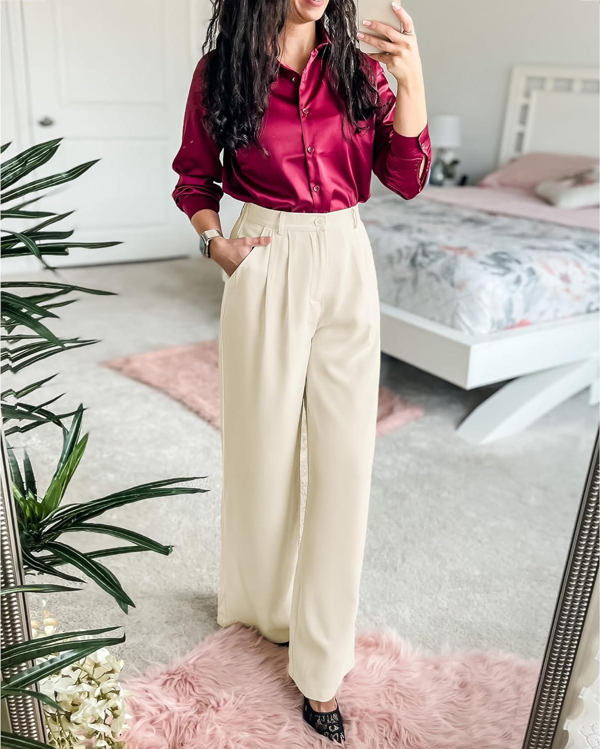 sachin and babi light blue dress Cheroma Black Wide Leg Dress Pants for Women High Waisted Trousers Slacks  for Office Business Casual Outfit (Black, S) at Amazon Women's Clothing  store main image 1