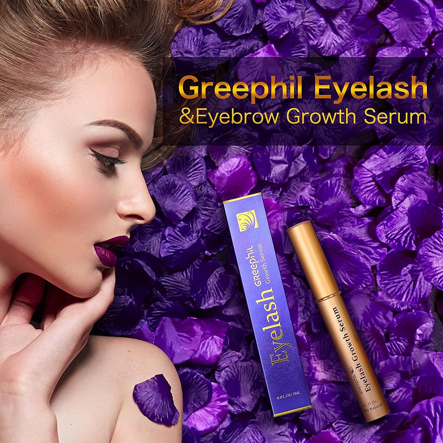 Greephil Eyelash Growth Serum Natural Extracts, Oligopeptide Formula for Longer, Fuller Lashes