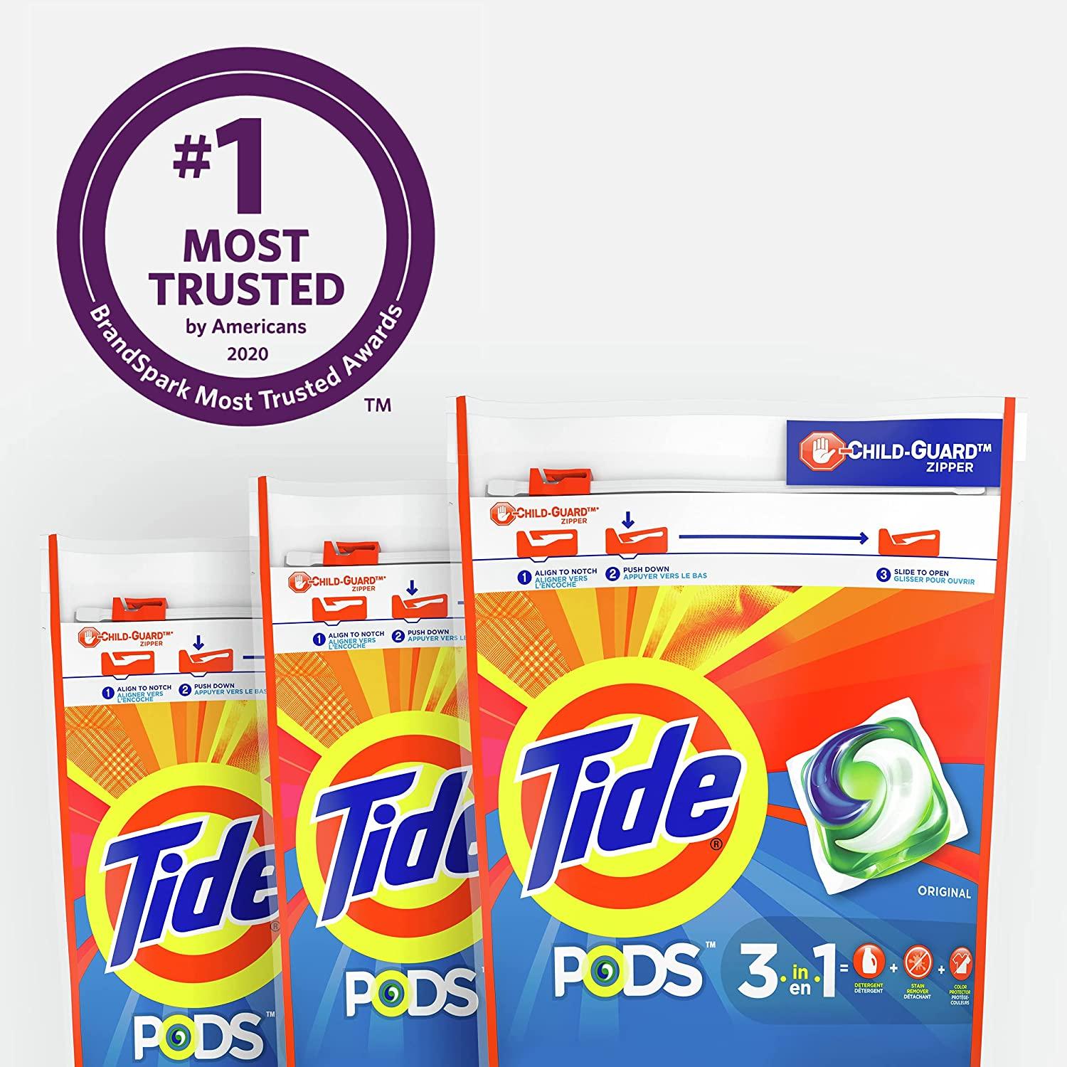 Tide Pods Laundry Detergent Soap Pods, Original, 3 Bag Value Pack, HE