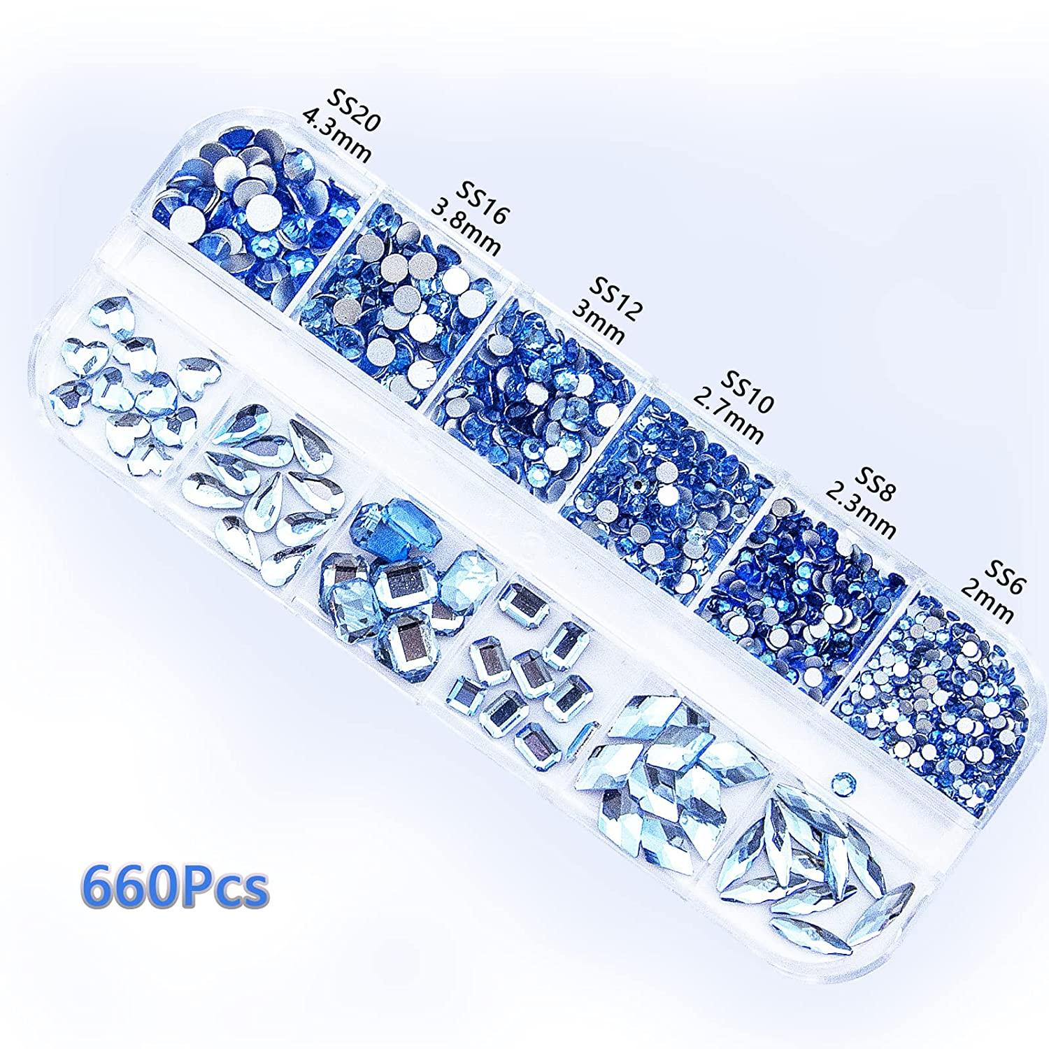 3120Pcs Blue Diamond Nails Rhinestones for Nail Art Craft, HOINCO Blue  Rhinestones for Nails 3D Mix Sizes Crystal AB Flat Back Gems for Nail Art  DIY