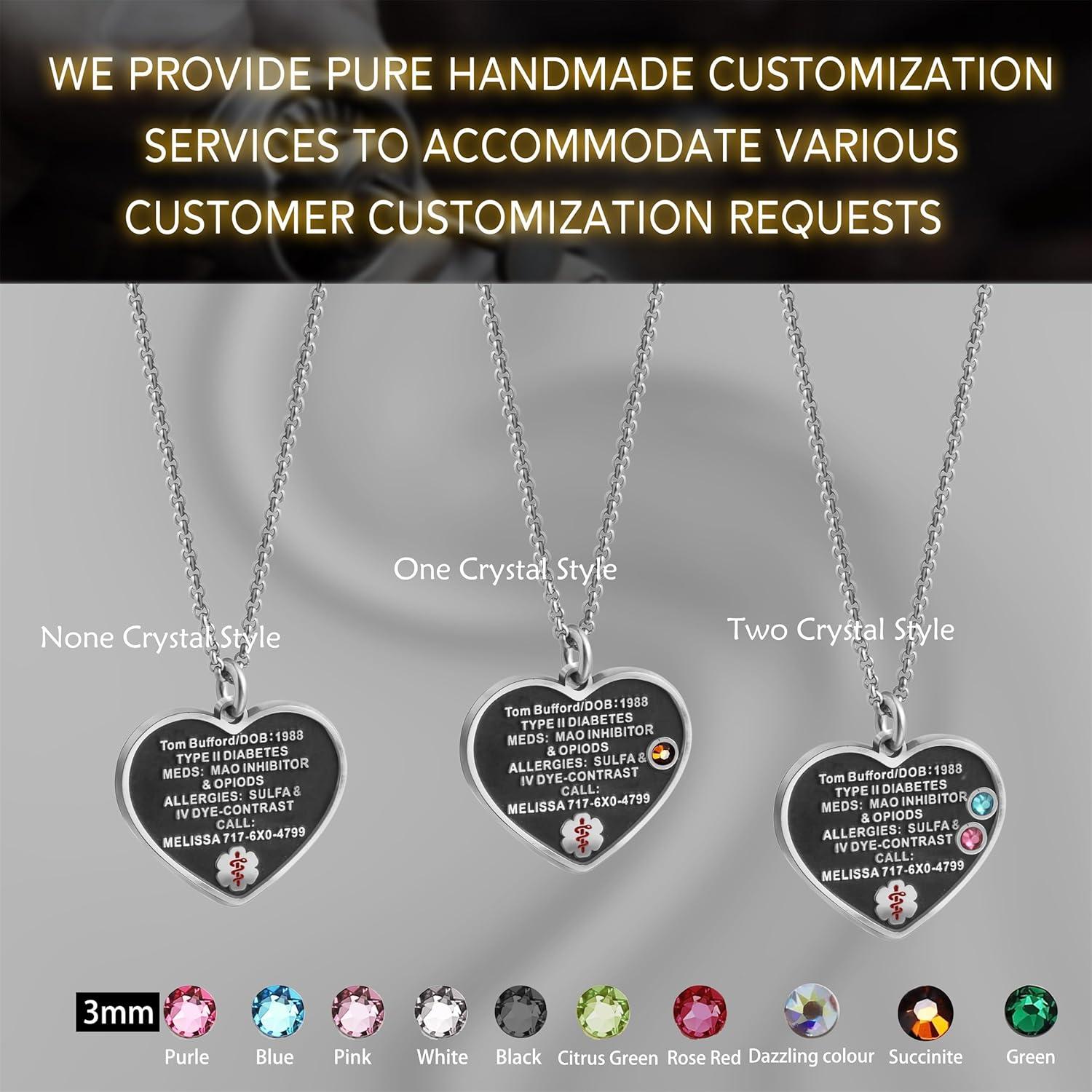 Custom Sterling Silver Medical Alert Necklace Personalized