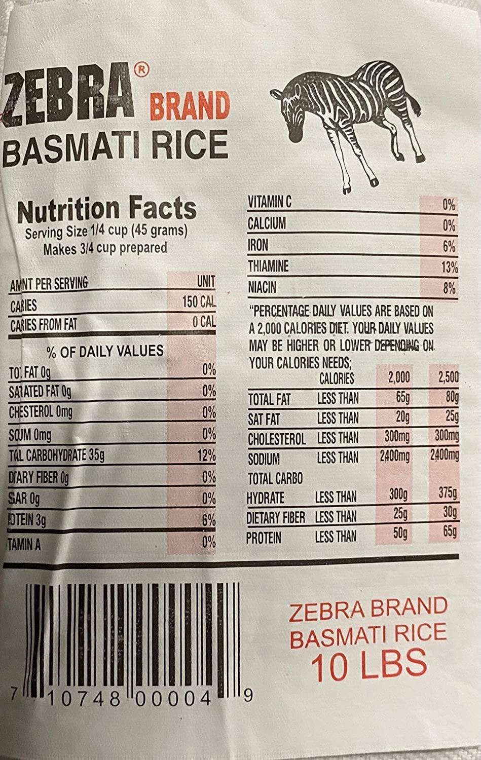 Naturally Aromatic Zebra Basmati Rice 10 lb Bag Extra Long Grain