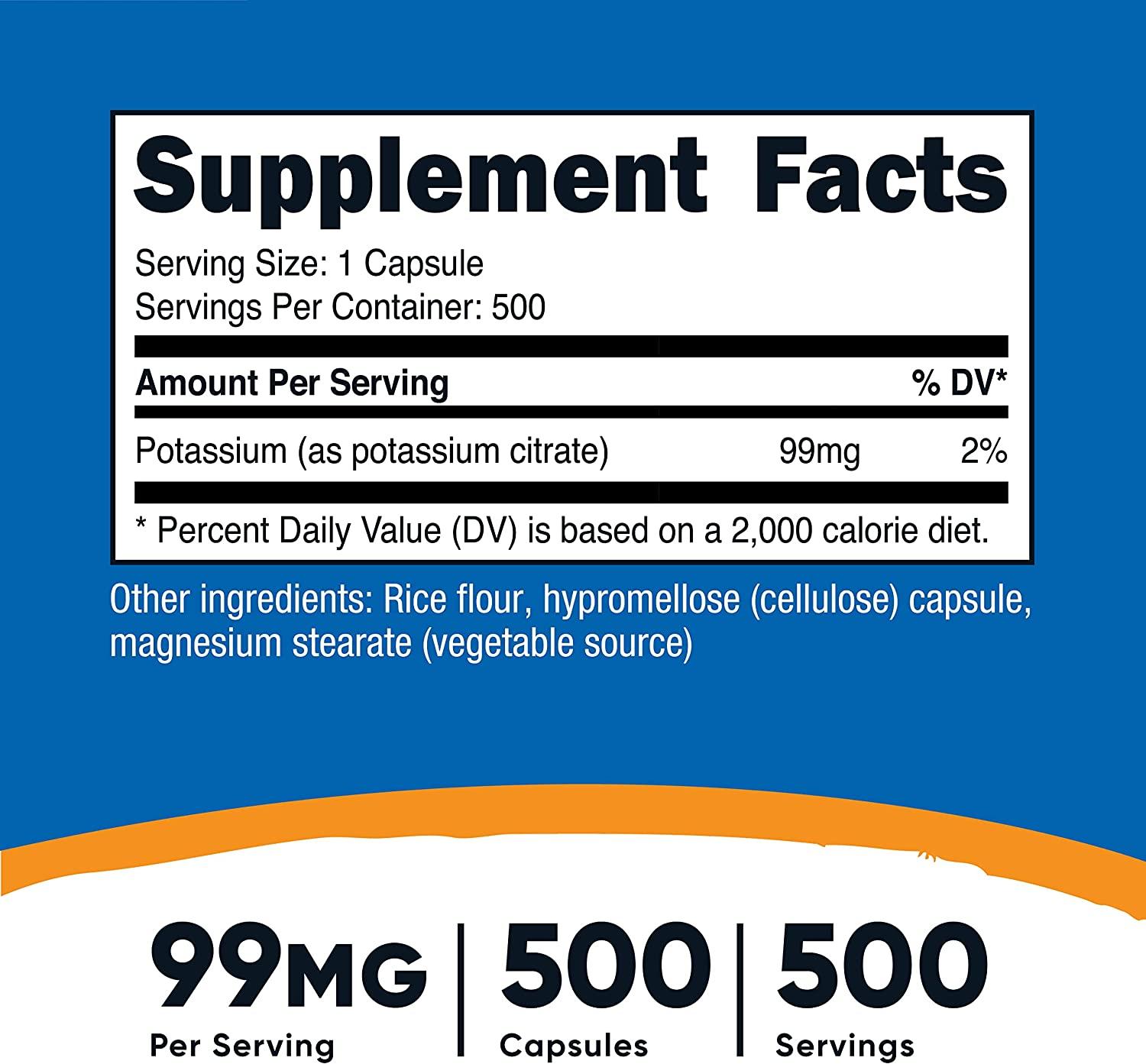 Nutricost Potassium Citrate 99mg 500 Capsules