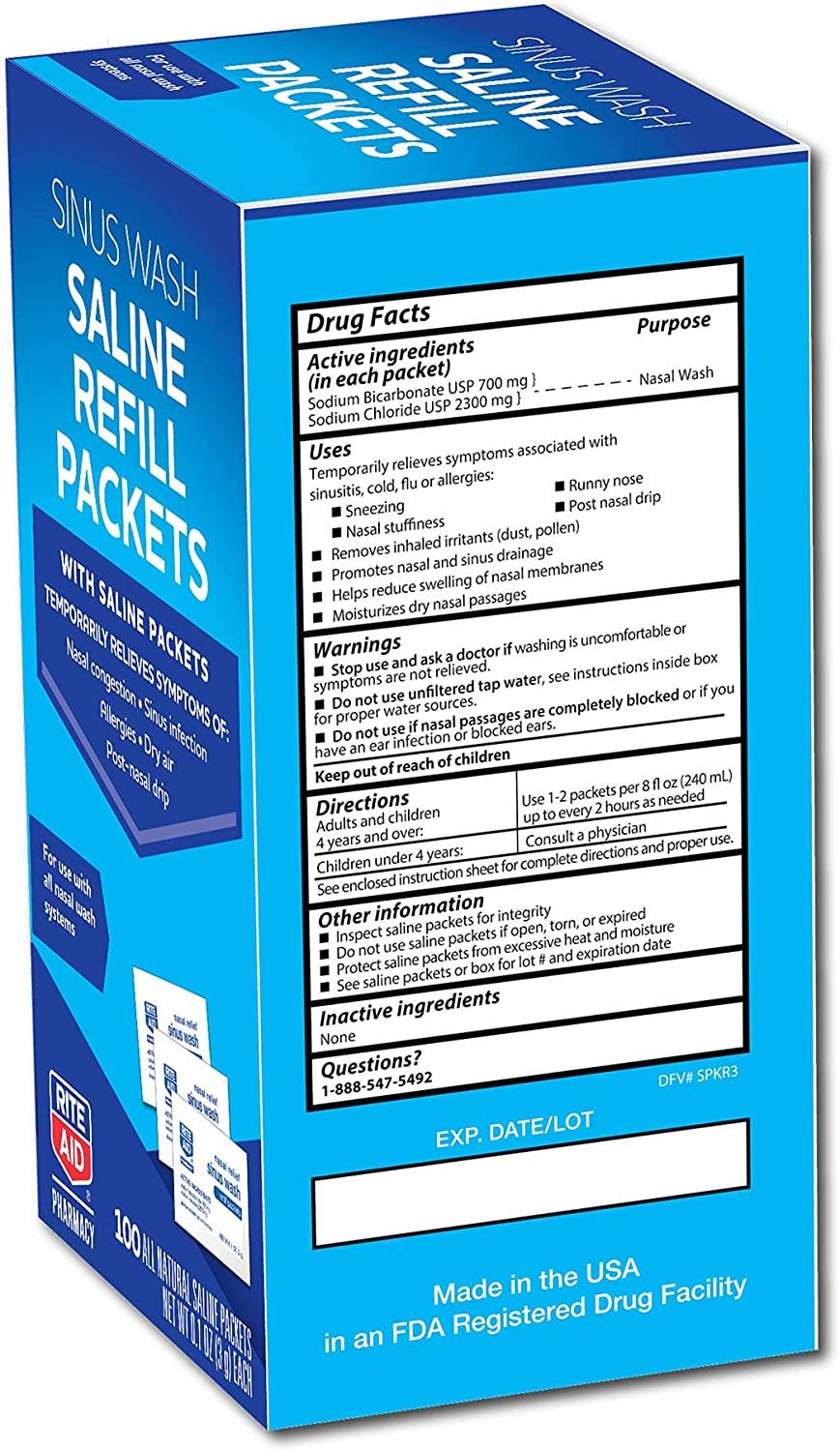 Rite Aid Sinus Wash Refill Saline Packets 100 Count Nasal Relief