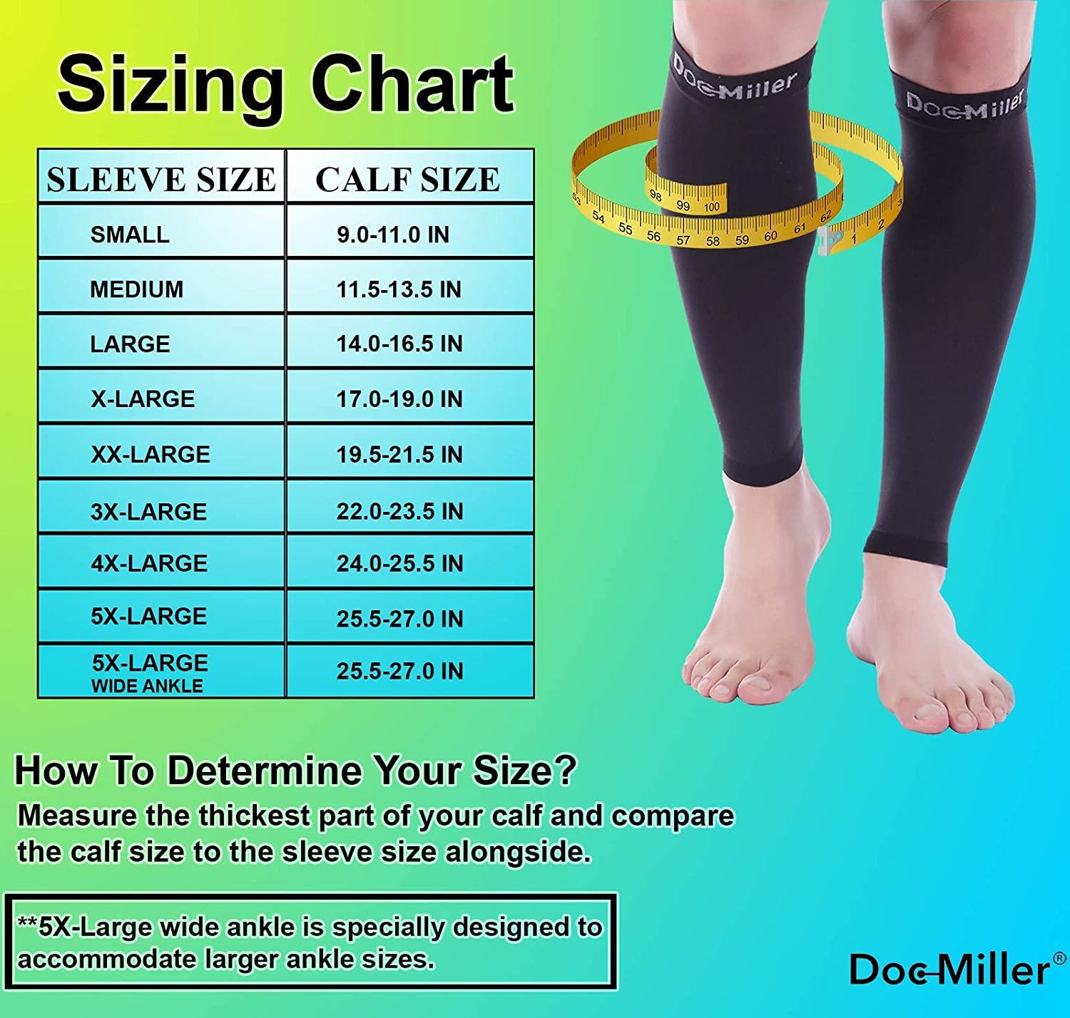 Doc Miller Calf Compression Sleeve Men and Women - 15-20mmHg Shin Splint Compression  Sleeve Recover Varicose Veins, Torn Calf and Pain Relief - 1 Pair Calf  Sleeves Black Medium