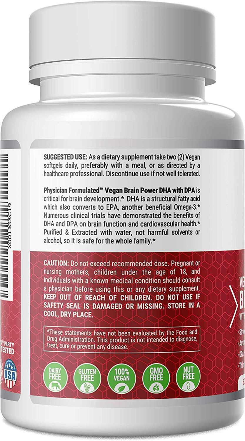 Vegan DHA for Brain and Prenatal 100 Algae Based Omega 3 Essential