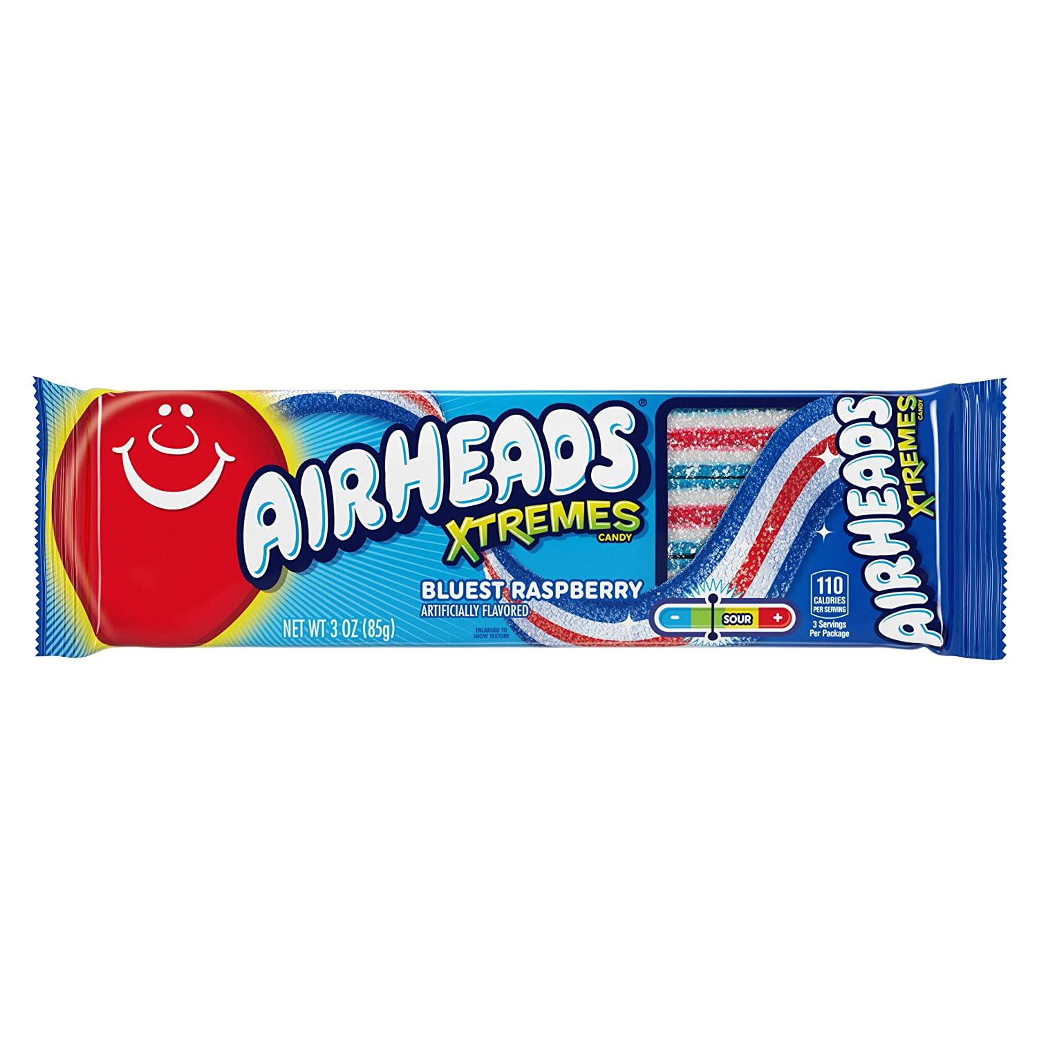 Airheads Candy Xtremes Belts Bluest Raspberry Flavor - 3 Oz.- Pack Of 12