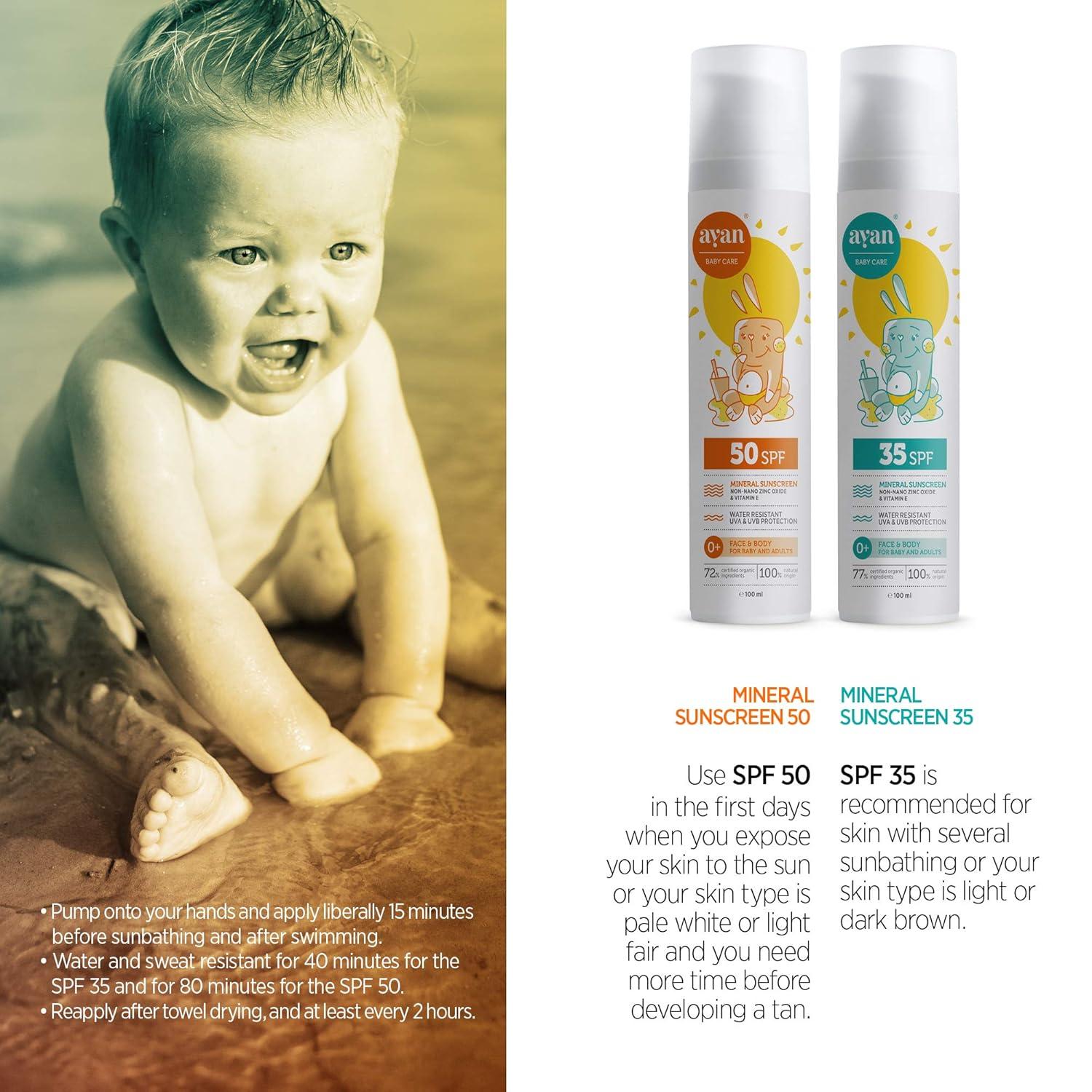 AYAN Natural Baby Sun Cream 100ml SPF 35 Safe Mineral UV