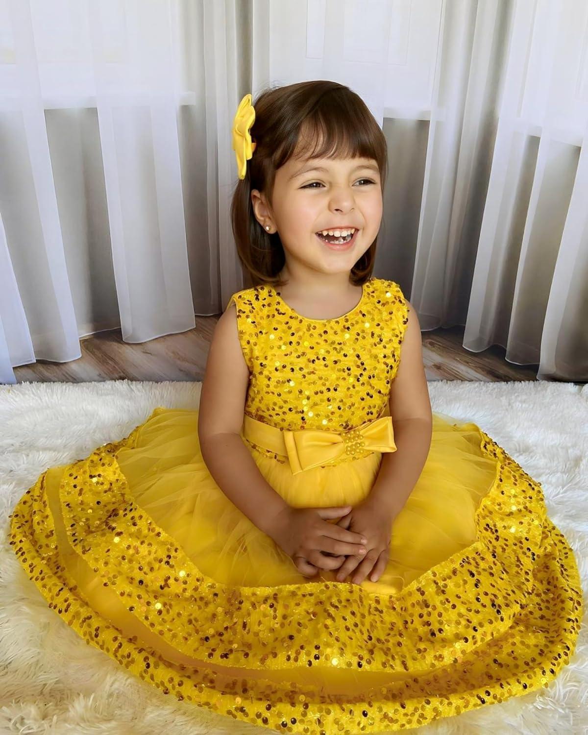 Miipat Toddler Girl Tulle Sequin Princess Dress Yellow 4 5 Years
