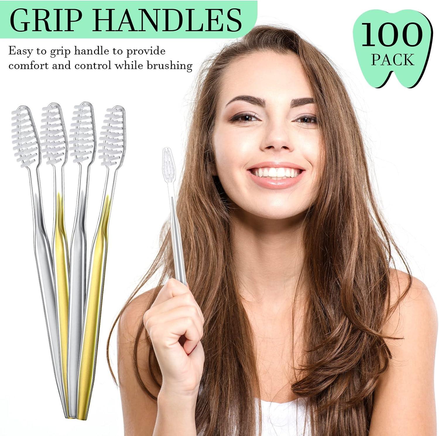 Remerry 100 Pack Individually Wrapped Toothbrushes Bulk Disposable Travel Toothbrushes Manual