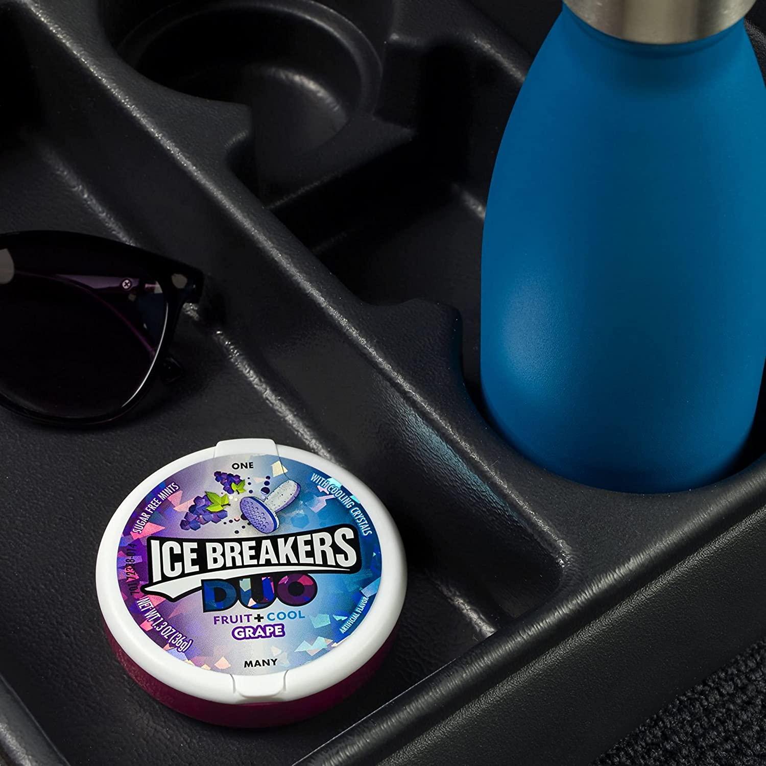 ICE BREAKERS DUO Grape Flavored Sugar Free Breath Mints, 1.3 oz Tins (8