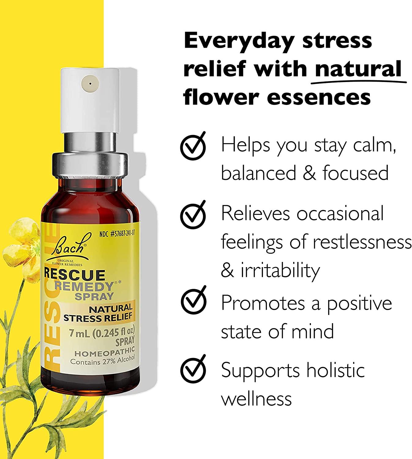 Bach RESCUE REMEDY Spray 7mL, Natural Stress Relief, Homeopathic Flower