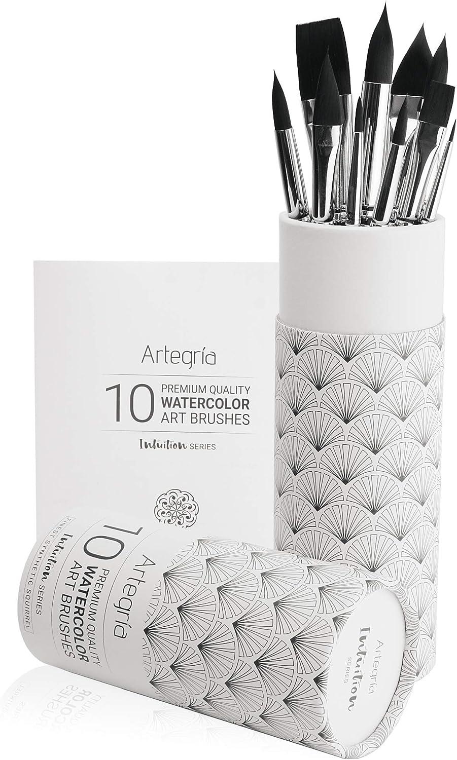 ARTEGRIA Watercolor Paint Brush Set - 4 Round Watercolor Brushes - Sizes #  2 4 6 8, Soft Synthetic Squirrel Hair, Pointed Round Tips, Short Handles f  - Imported Products from USA - iBhejo