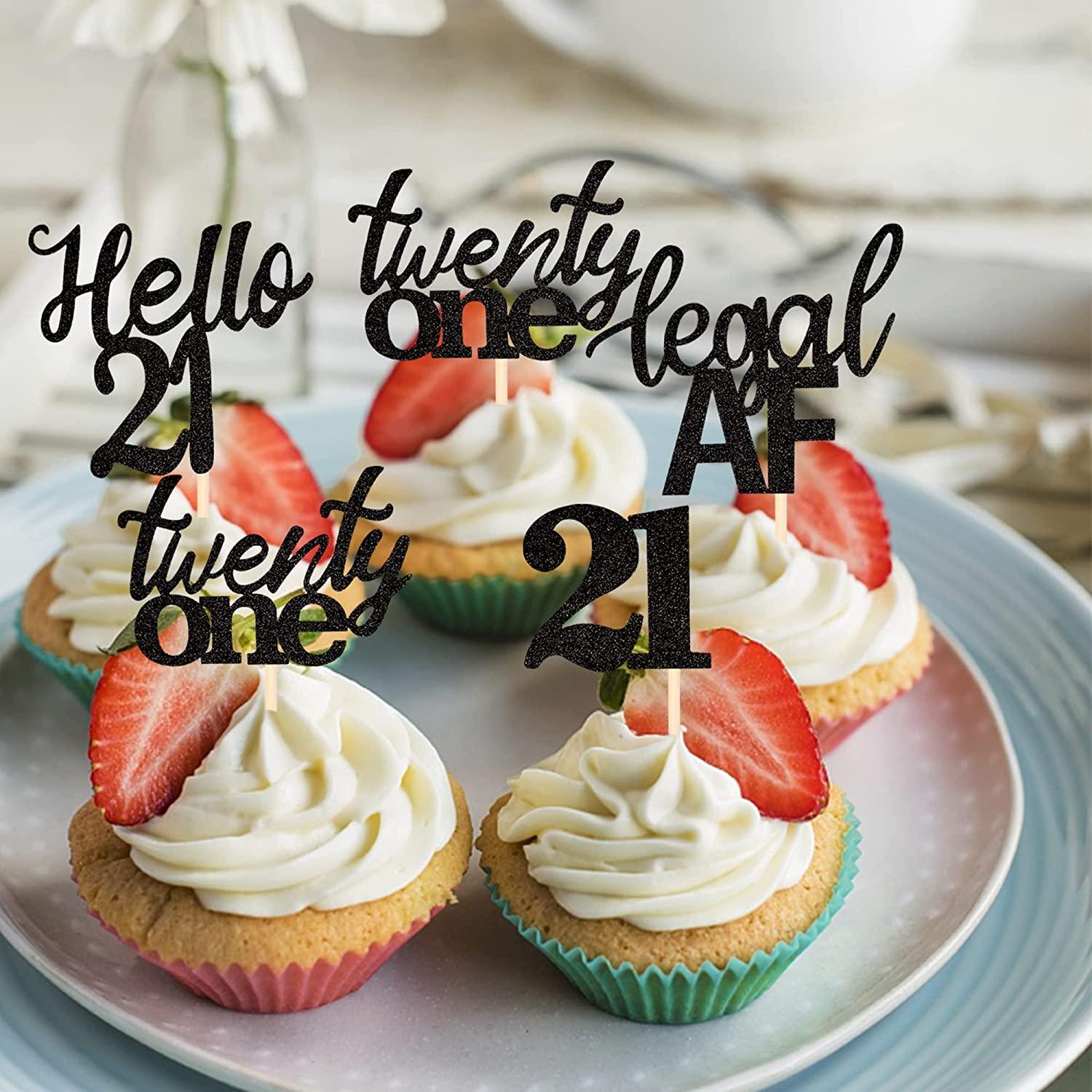24 PCS 21st Birthday Cupcake Toppers - Hello 21 Twenty One Picks for