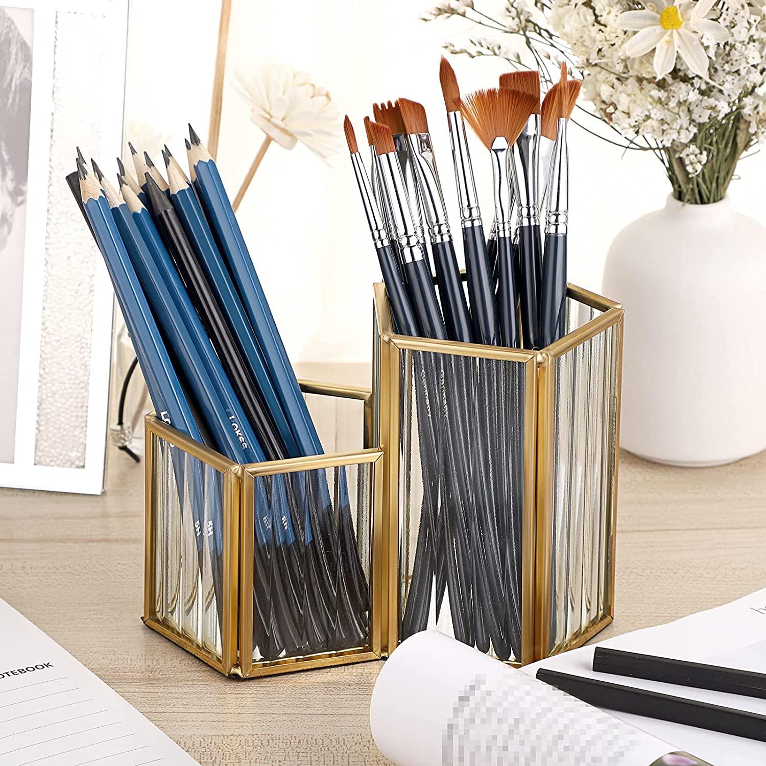 Popxstar 3/4 Grids Gold Glass Makeup Brush Storage Box Pen Pencil Pot Holder Cosmetic Container Desk Organizer Stand Home Decor Box