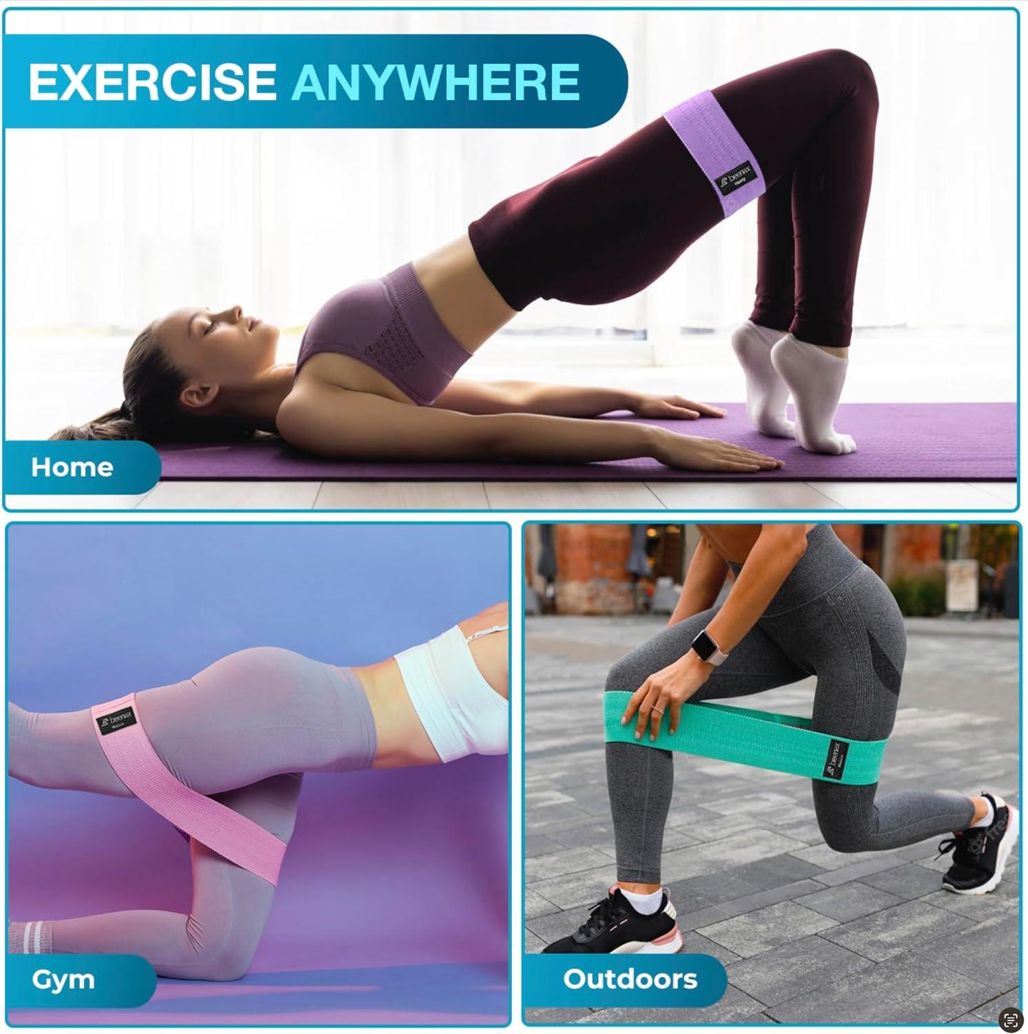 CARYWON Fabric Resistance Bands Set Of 3 | Non-Slip Exercise Loops For Legs, Glutes, Hips & Butt