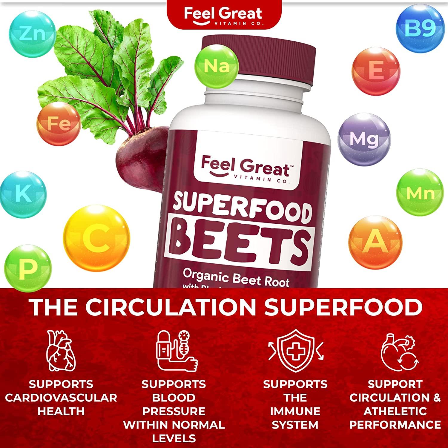 Organic Beet Root Tablets by Feel Great Vitamin Co. Nitric Oxide