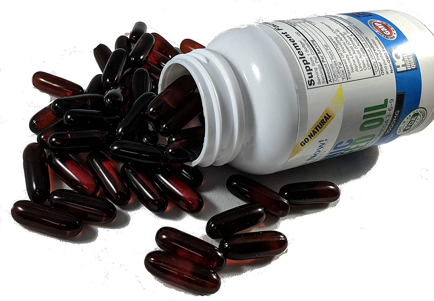 Best Organic Flaxseed Oil Softgels 1000mg Premium, Virgin Cold