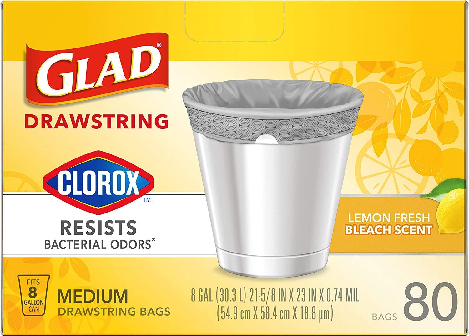 Glad Small Drawstring Trash Bags with Clorox - 4 Gallon, Grey, Lemon Fresh  Bleach Scent, 34 ct