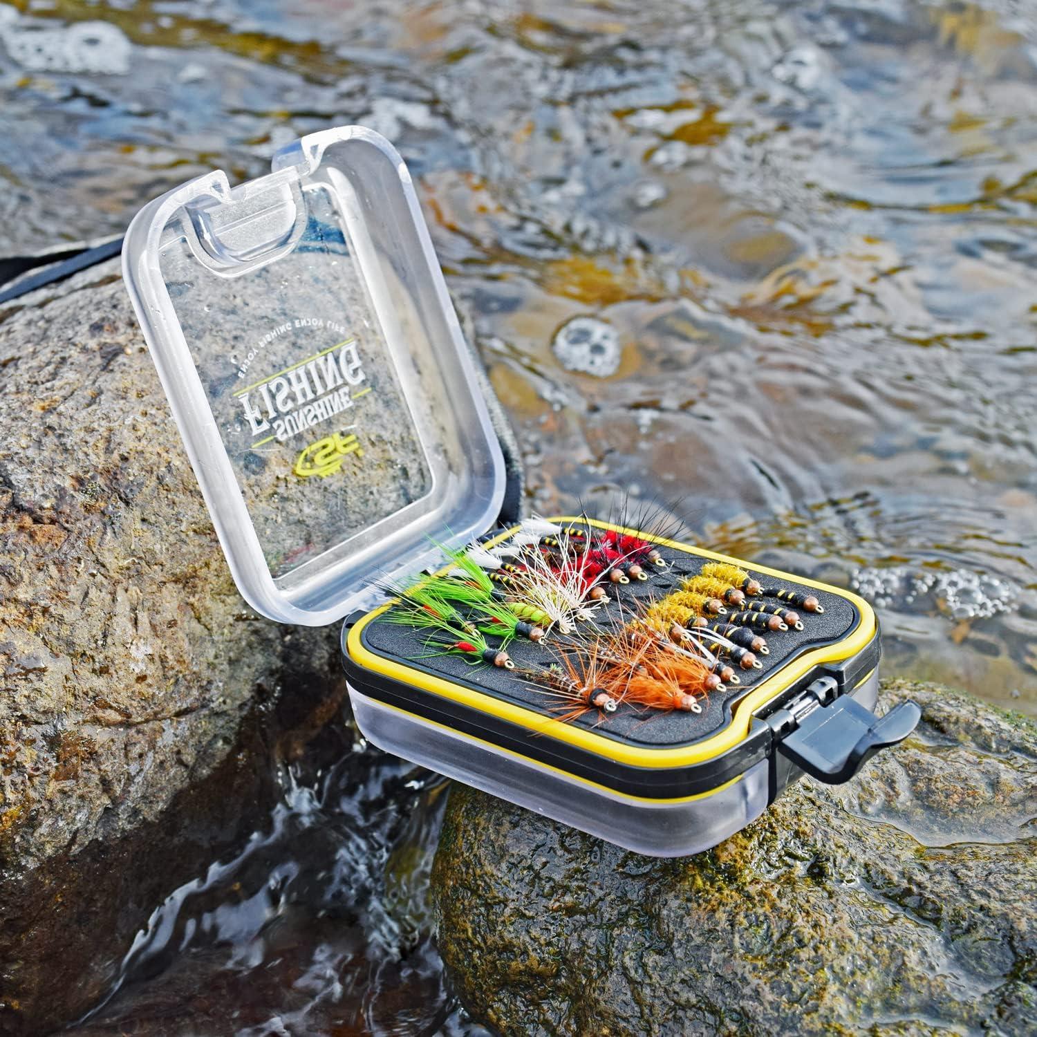 SF Fly Fishing Box Double-Sided Small with Lanyard Waterproof Pocket Clear  Lid Easy Grip Foam Insert Ice Fishing Jig Head Black Small