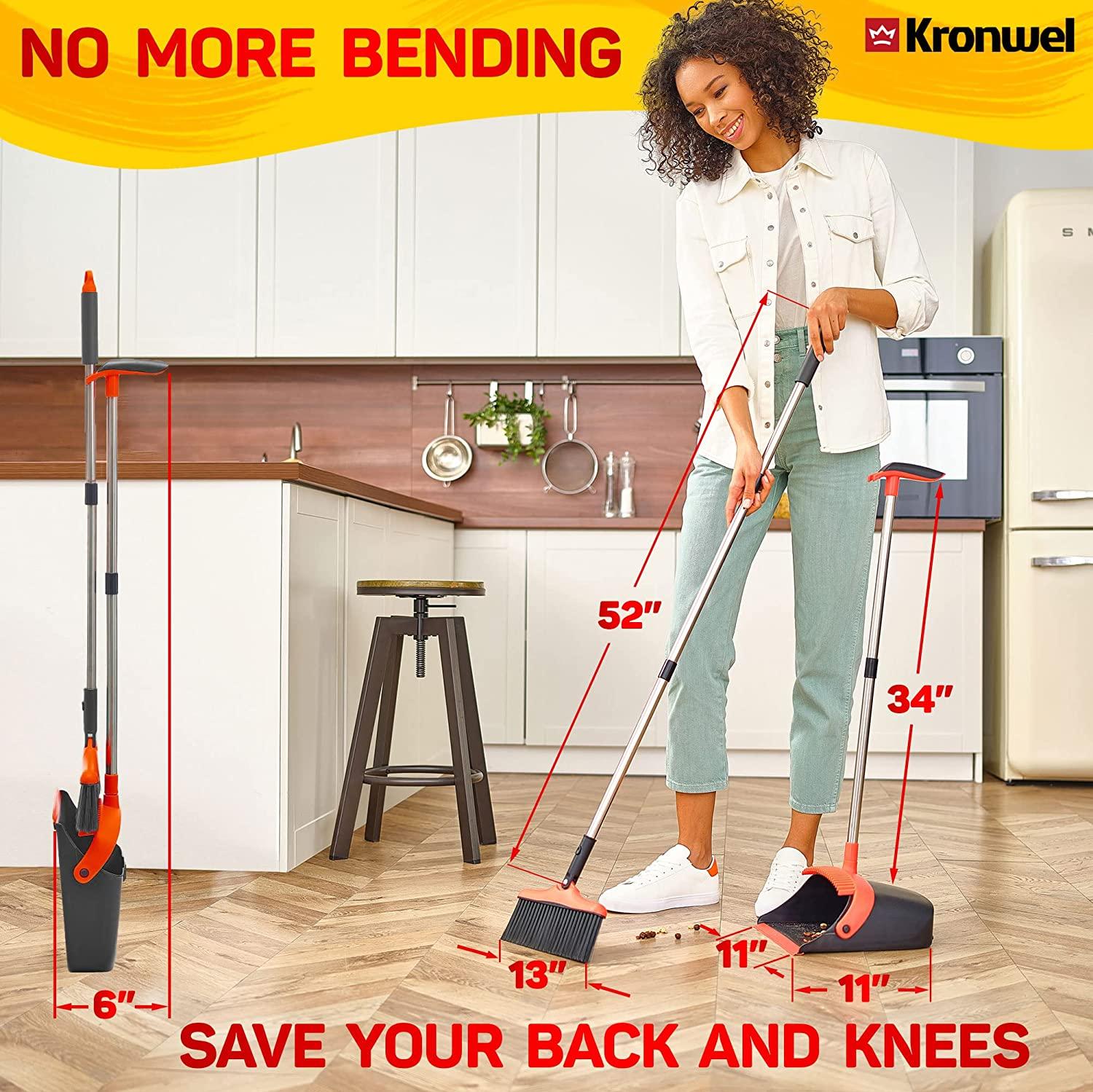 Broom and Dustpan Set with Long Handle Kitchen Brooms and Stand Up