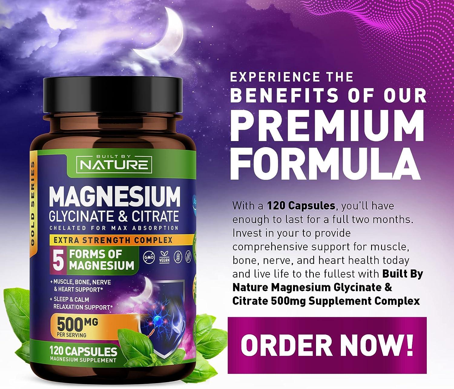 Magnesium Glycinate & Citrate Complex 500mg 5 Forms of Chelated